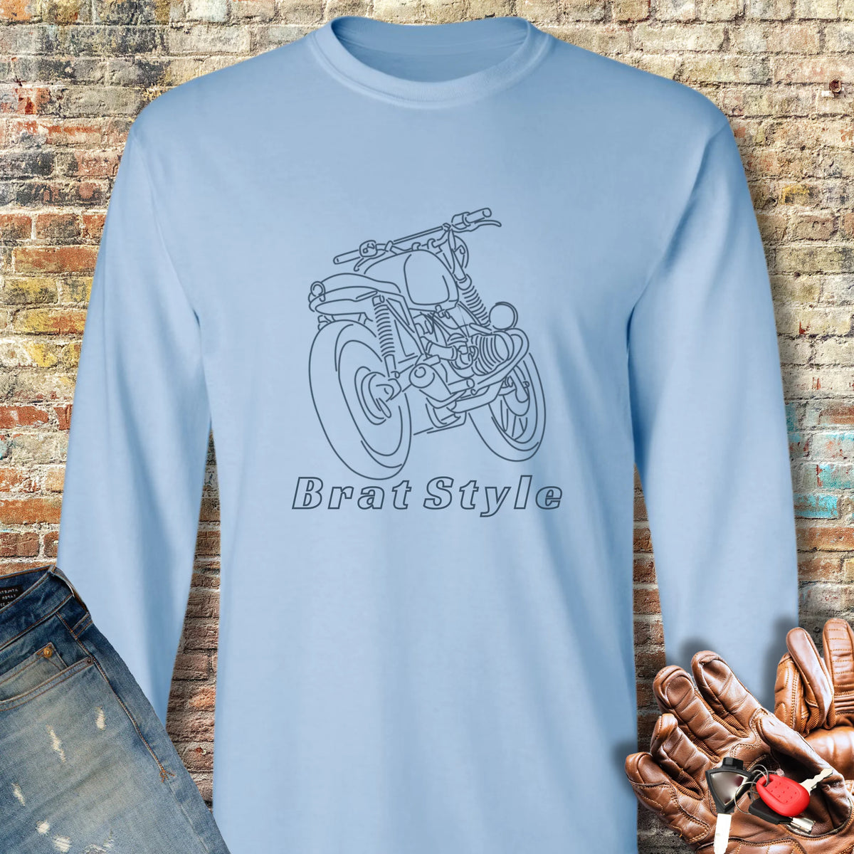 Brat Style Line Long Sleeve T-Shirt - Light Blue
