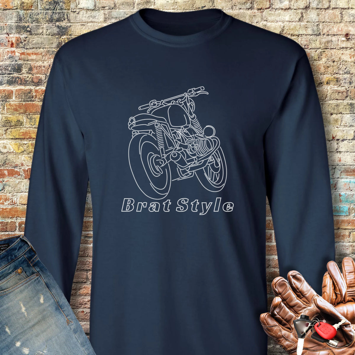 Brat Style Line Long Sleeve T-Shirt - Navy