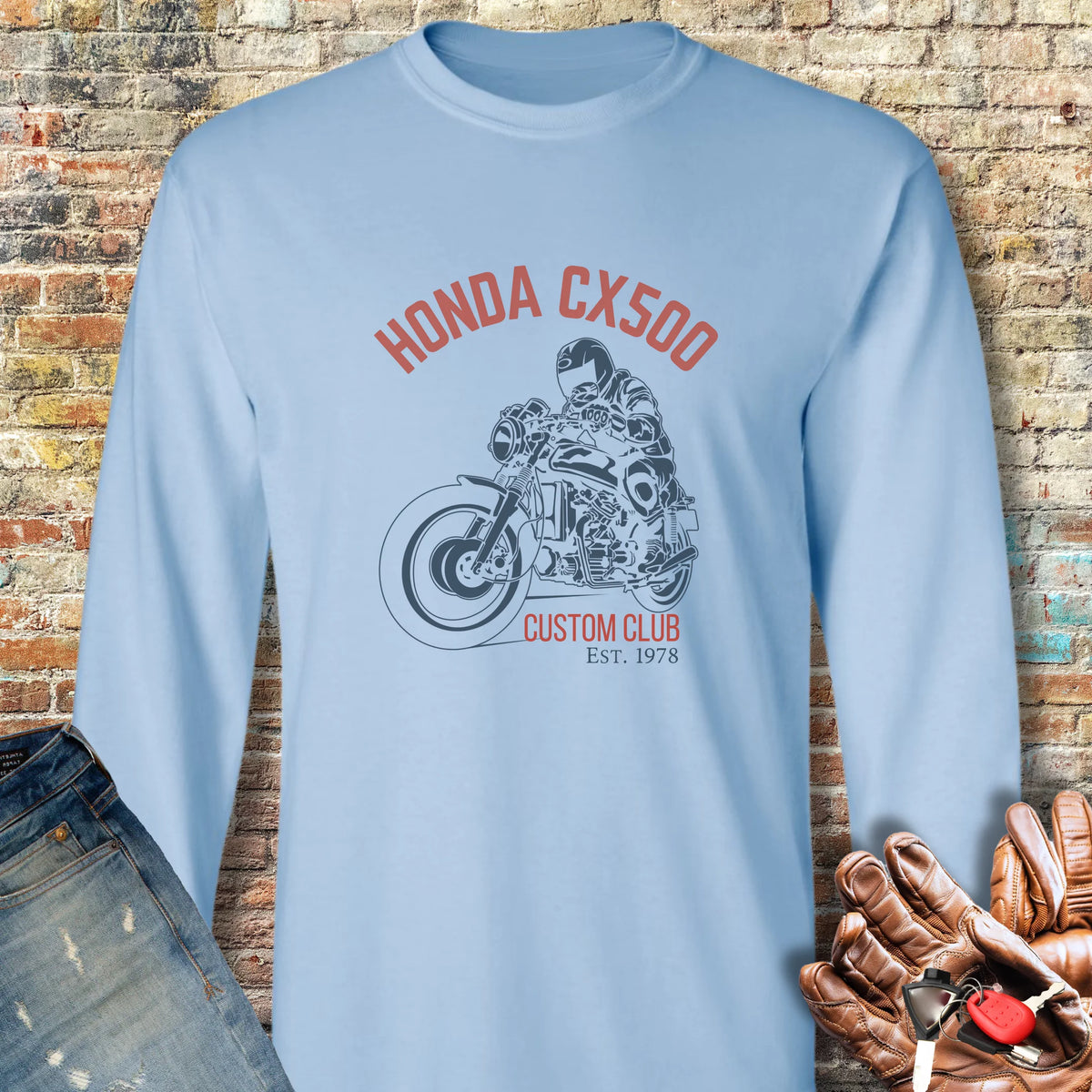 CX500 Custom Club Long Sleeve T-Shirt - Light Blue