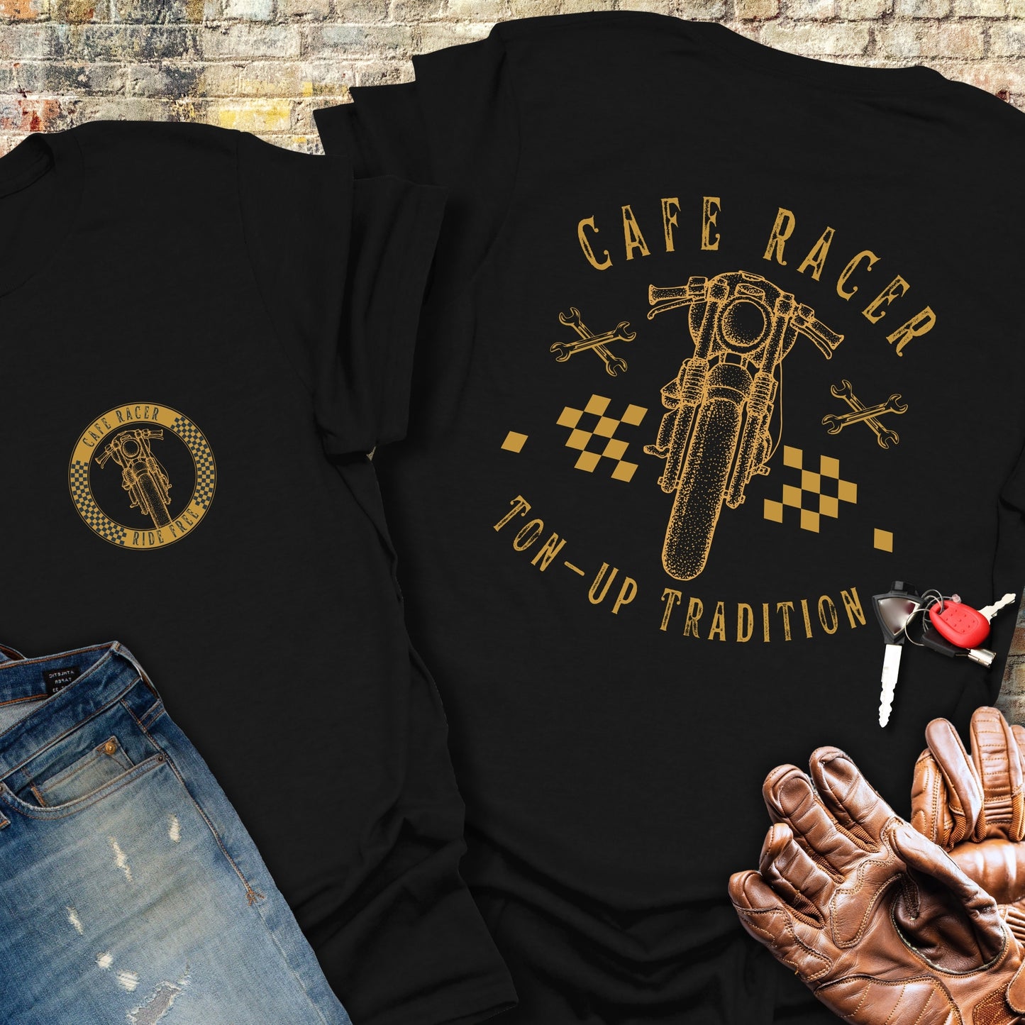 Café Racer Ton-Up (Back Print) T-Shirt