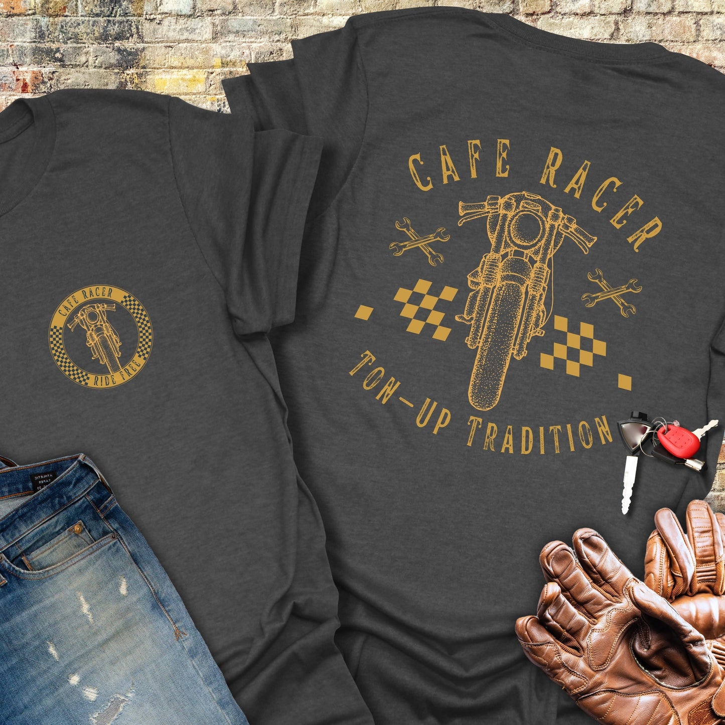 Café Racer Ton-Up (Back Print) T-Shirt