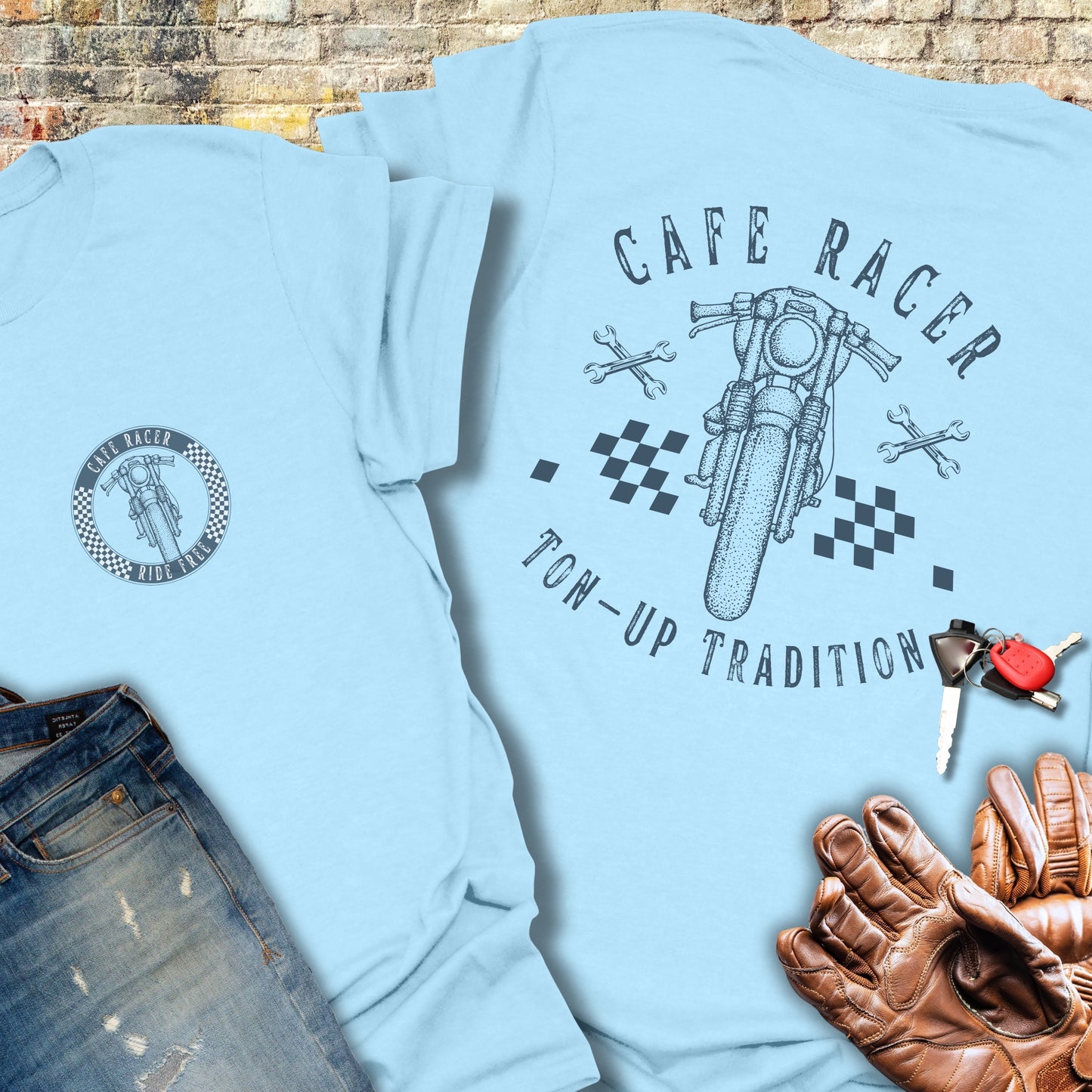 Café Racer Ton-Up (Back Print) T-Shirt