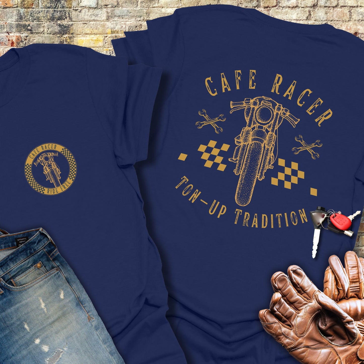 Café Racer Ton-Up (Back Print) T-Shirt