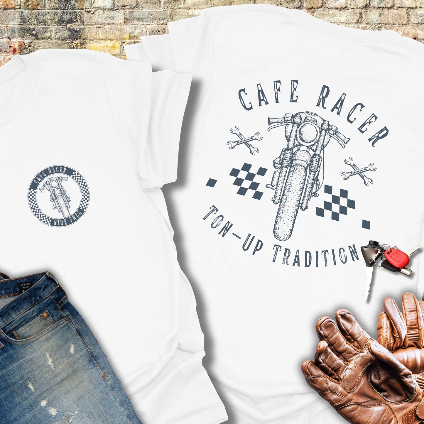 Café Racer Ton-Up (Back Print) T-Shirt