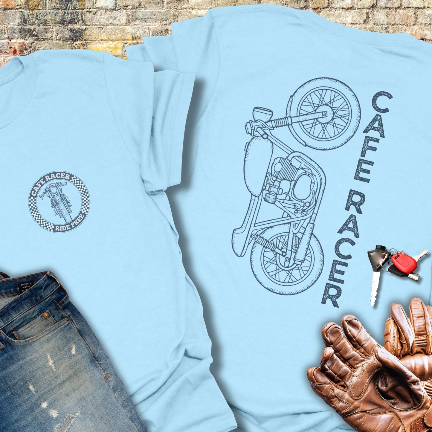 Café Racer Vertical (Back Print) T-Shirt