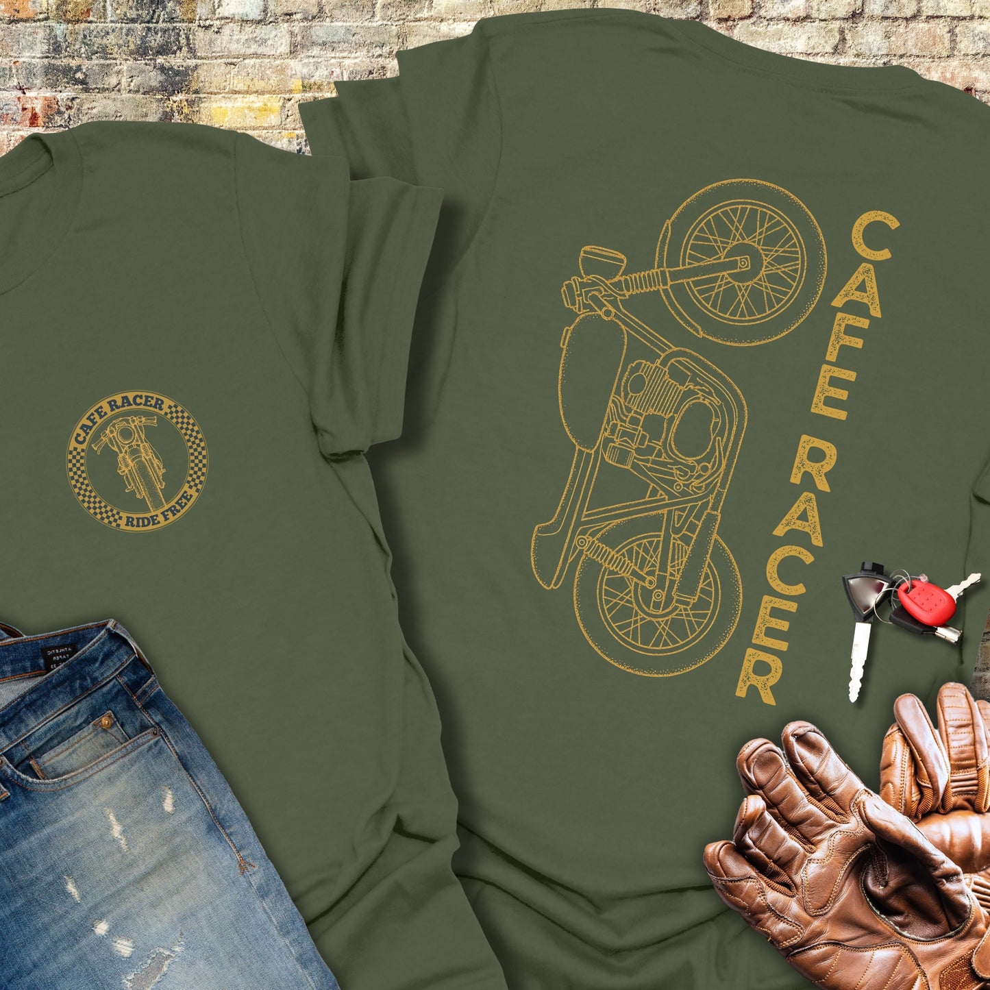 Café Racer Vertical (Back Print) T-Shirt