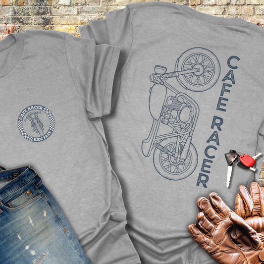 Café Racer Vertical (Back Print) T-Shirt