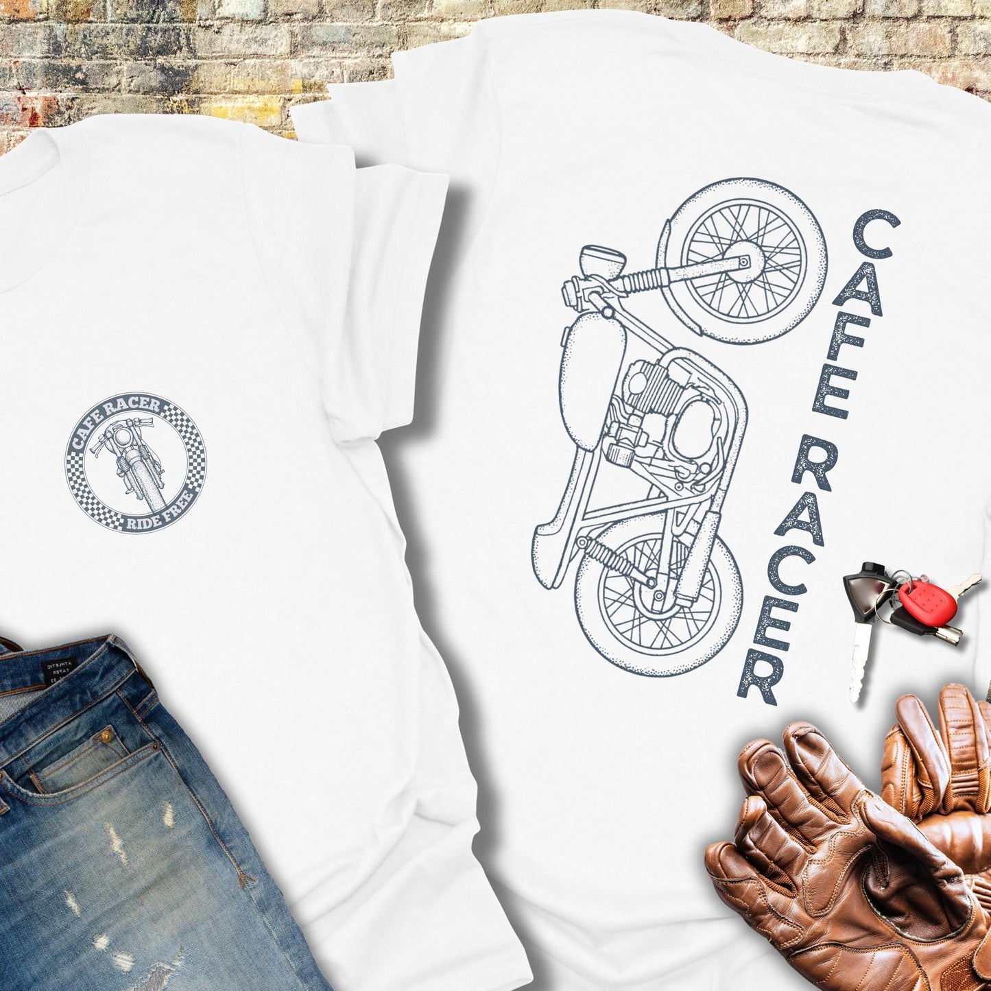 Café Racer Vertical (Back Print) T-Shirt