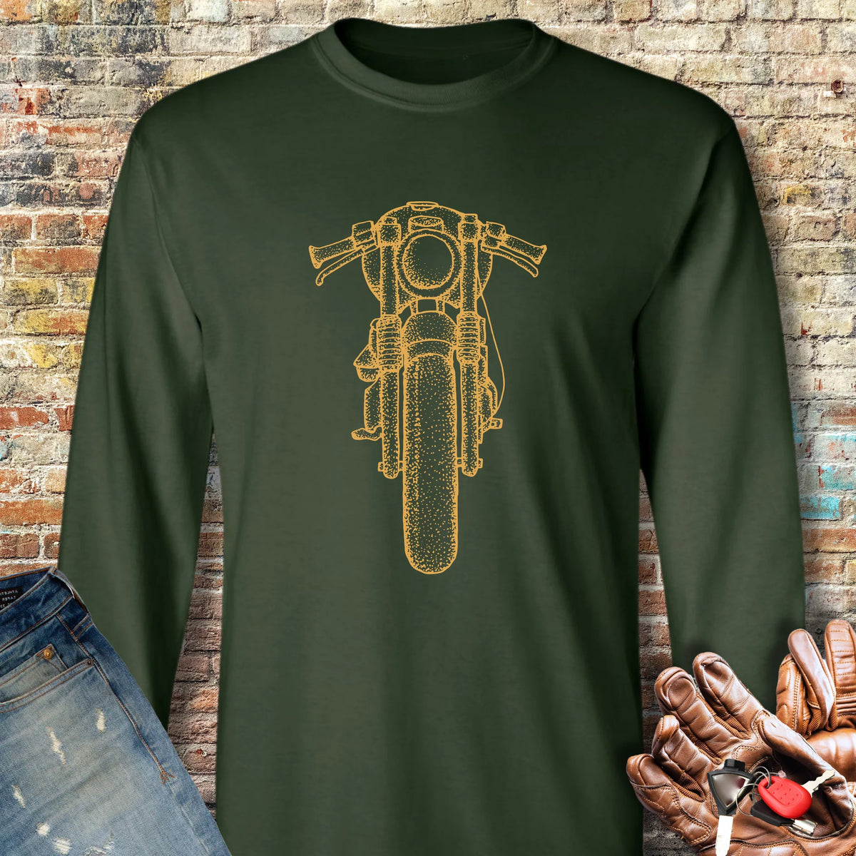 Café Racer Long Sleeve T-Shirt - Forest Green