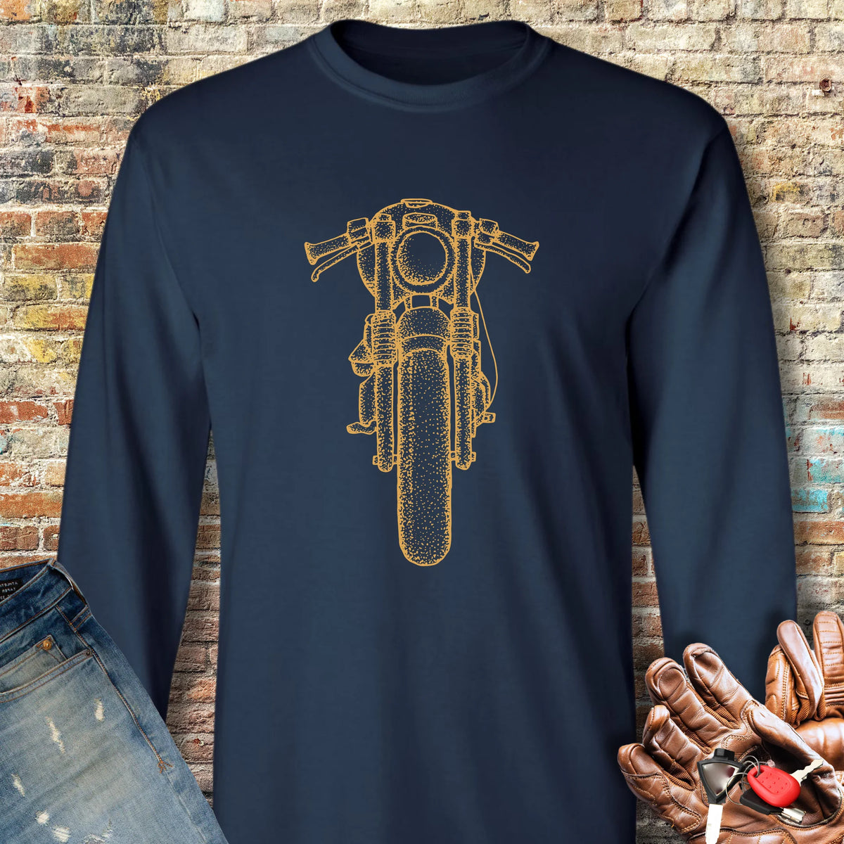 Café Racer Long Sleeve T-Shirt - Navy