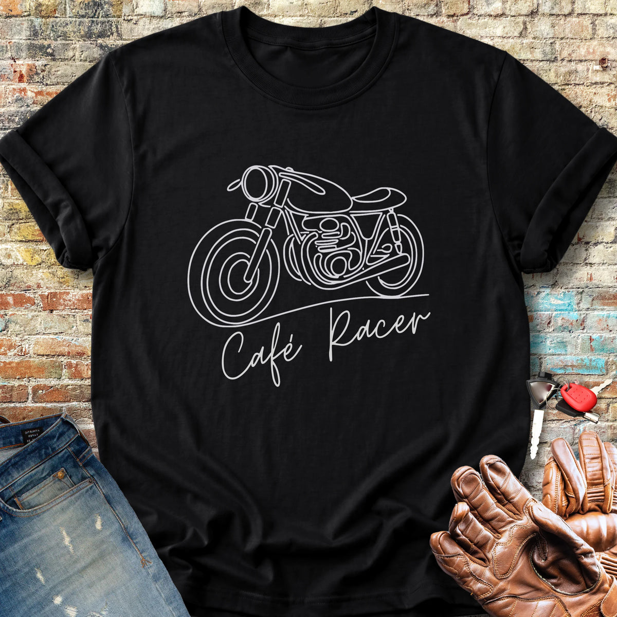 Café Racer Line Art Classic T-Shirt - Black