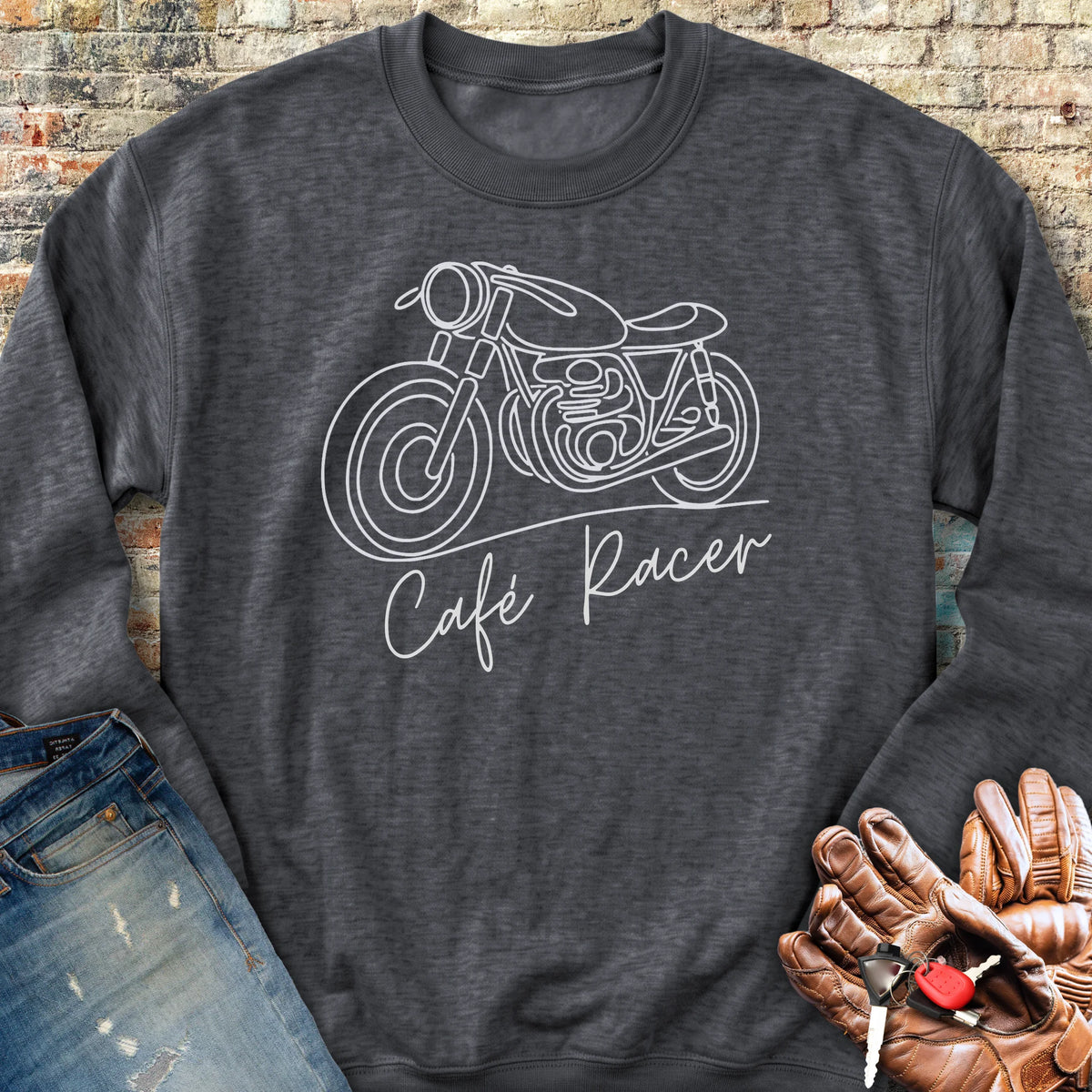 Café Racer Line Art Sweatshirt - Dark Heather