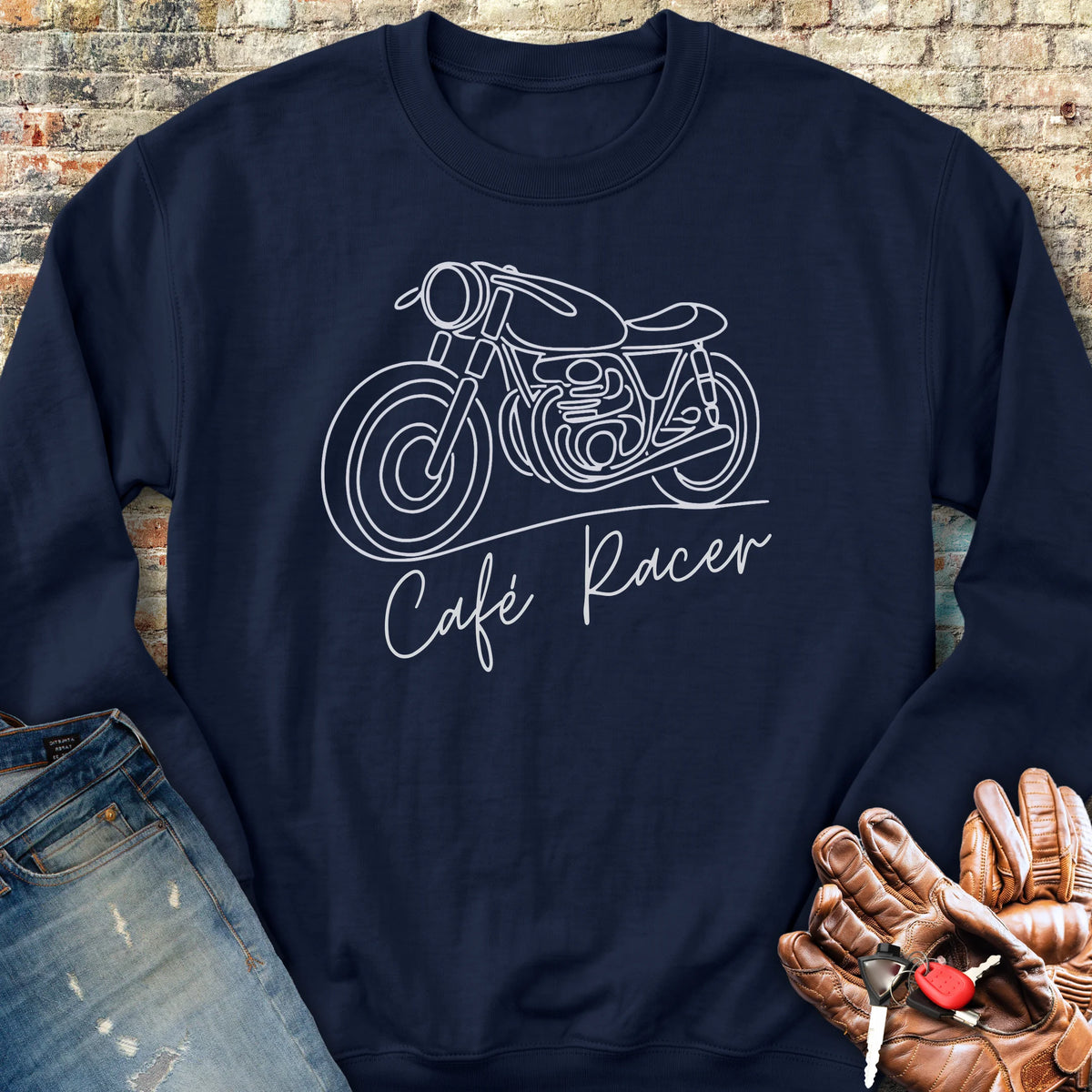 Café Racer Line Art Sweatshirt - Navy