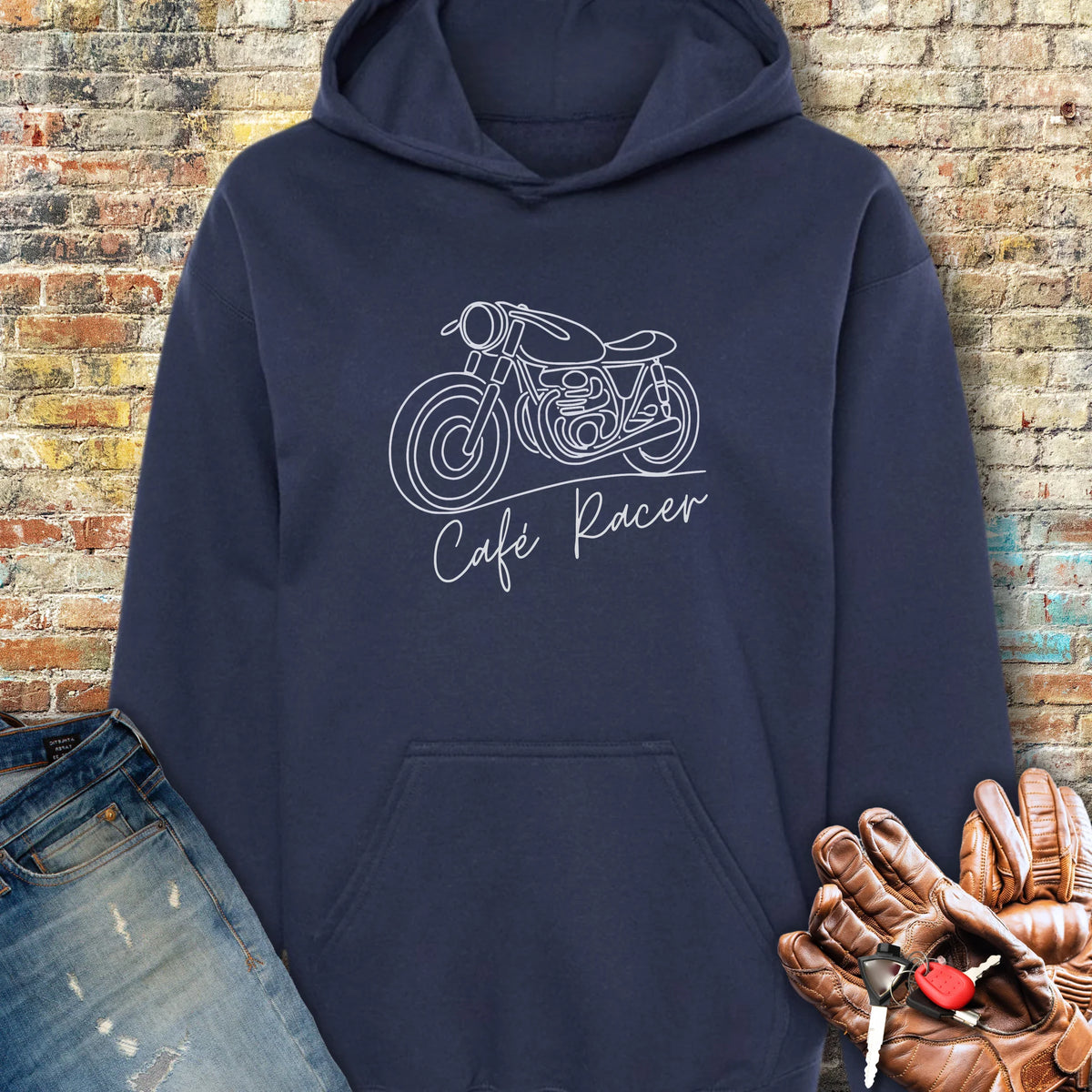 Café Racer Line Art Hoodie - Navy