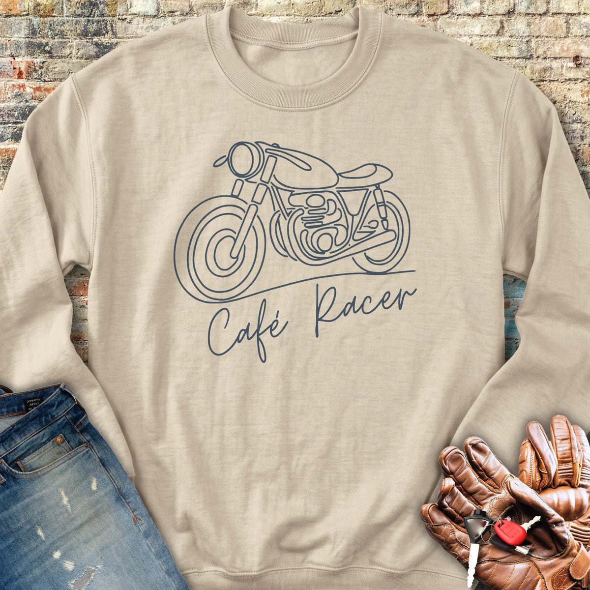 Café Racer Line Art Sweatshirt - Sand