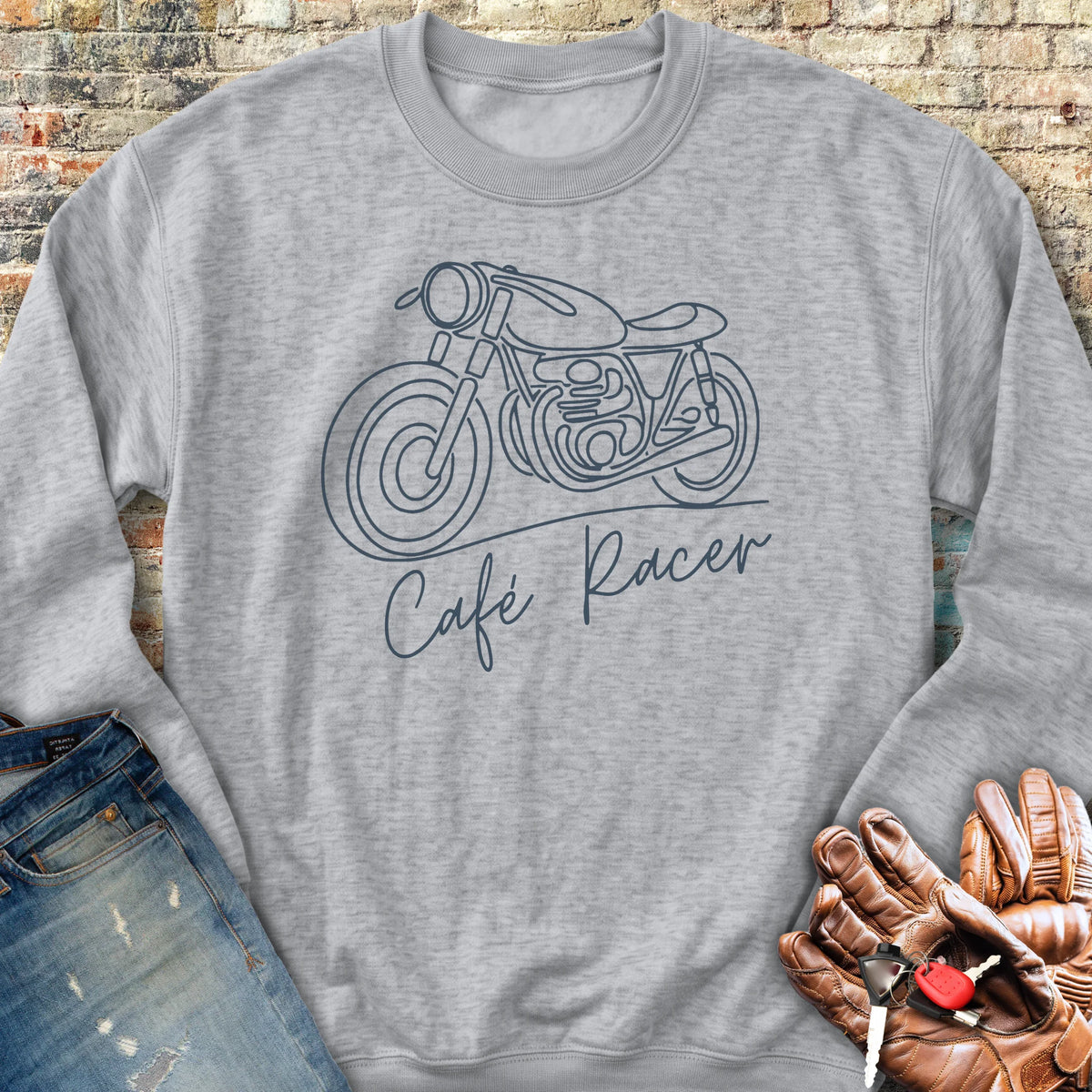 Café Racer Line Art Sweatshirt - Sport Grey