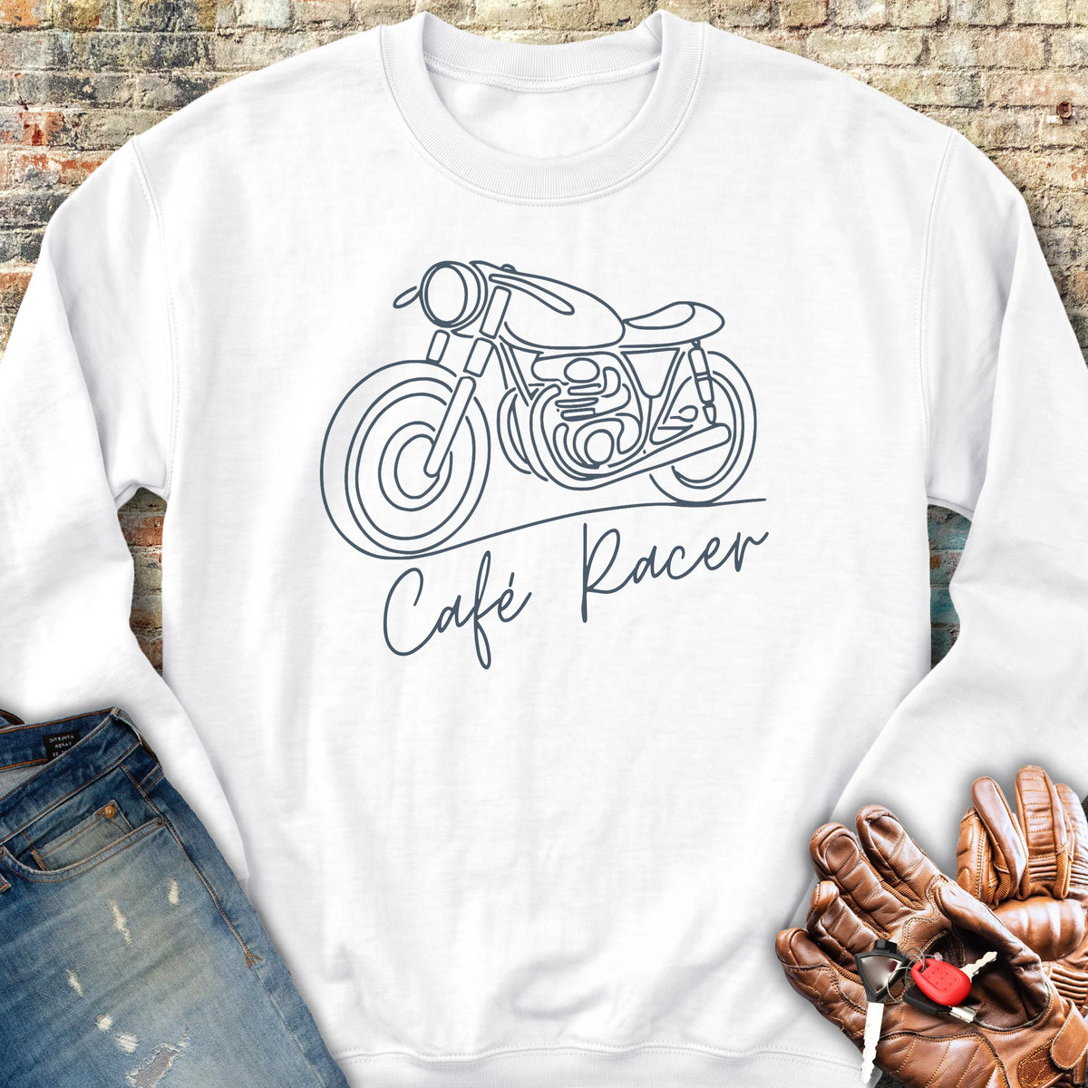 Café Racer Line Art Sweatshirt - White