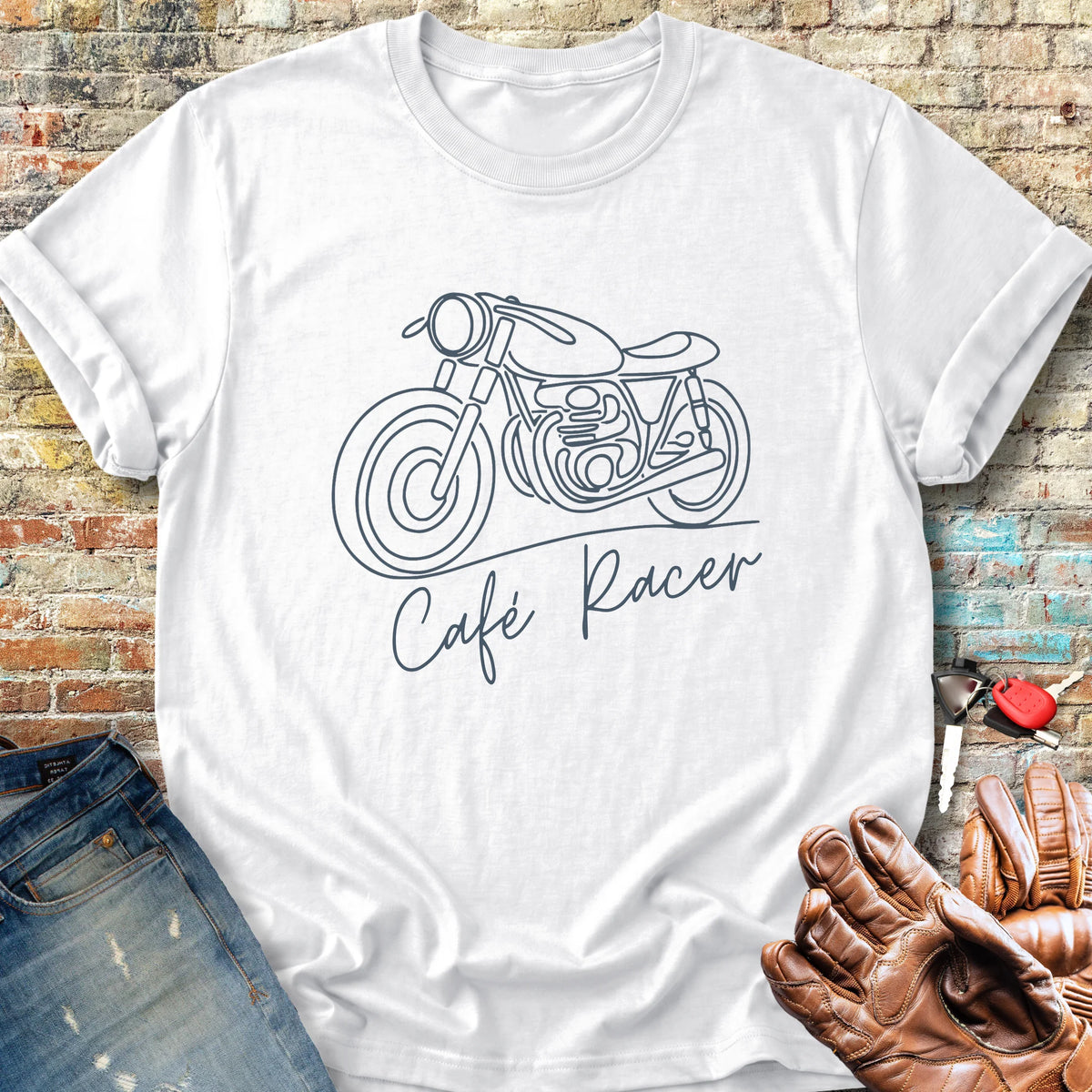 Café Racer Line Art Classic T-Shirt - White