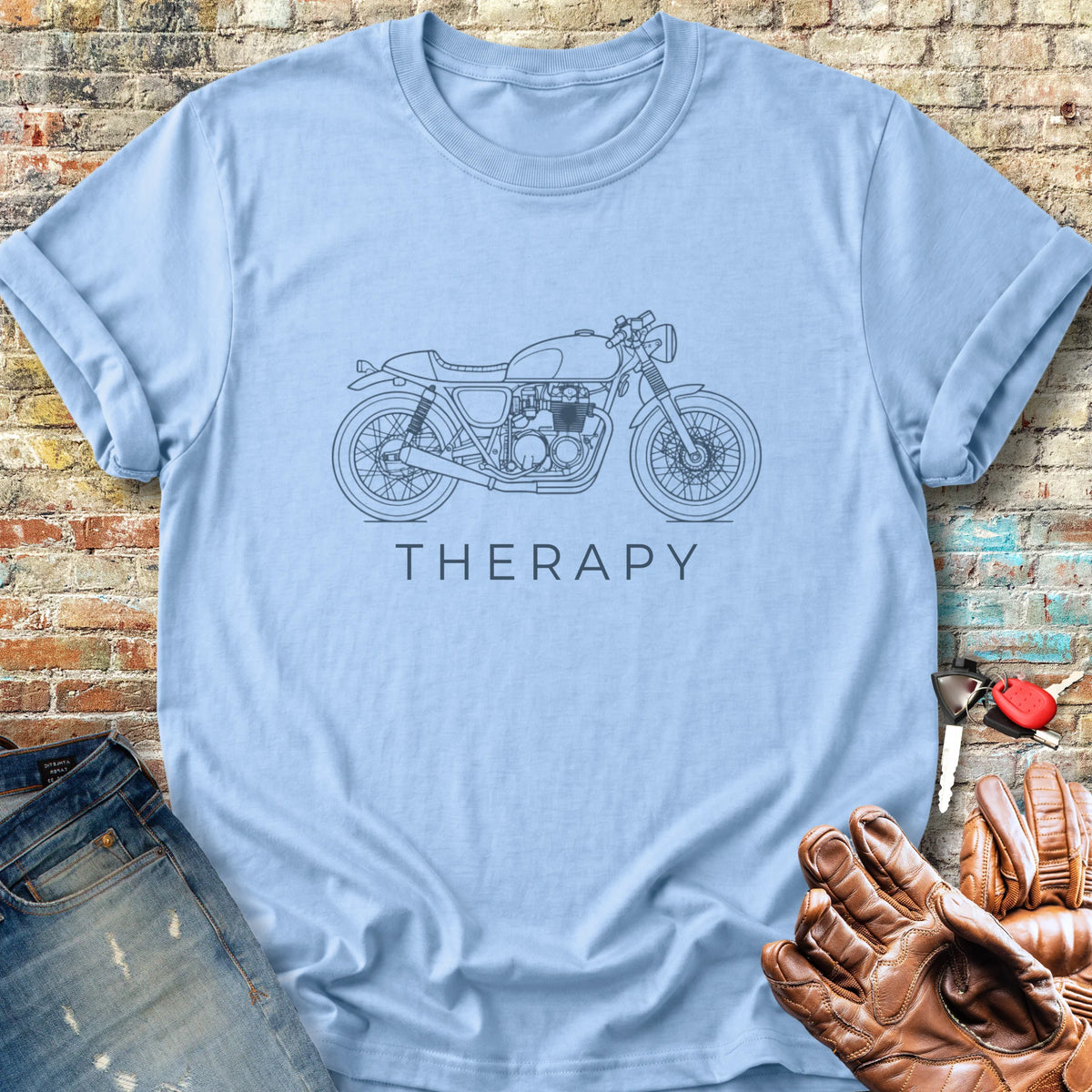Café Racer Therapy Classic T-Shirt - Light Blue