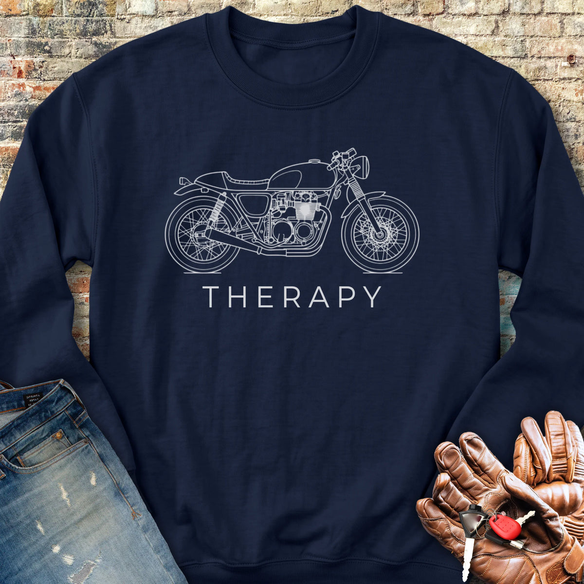 Café Racer Therapy Sweatshirt - Navy