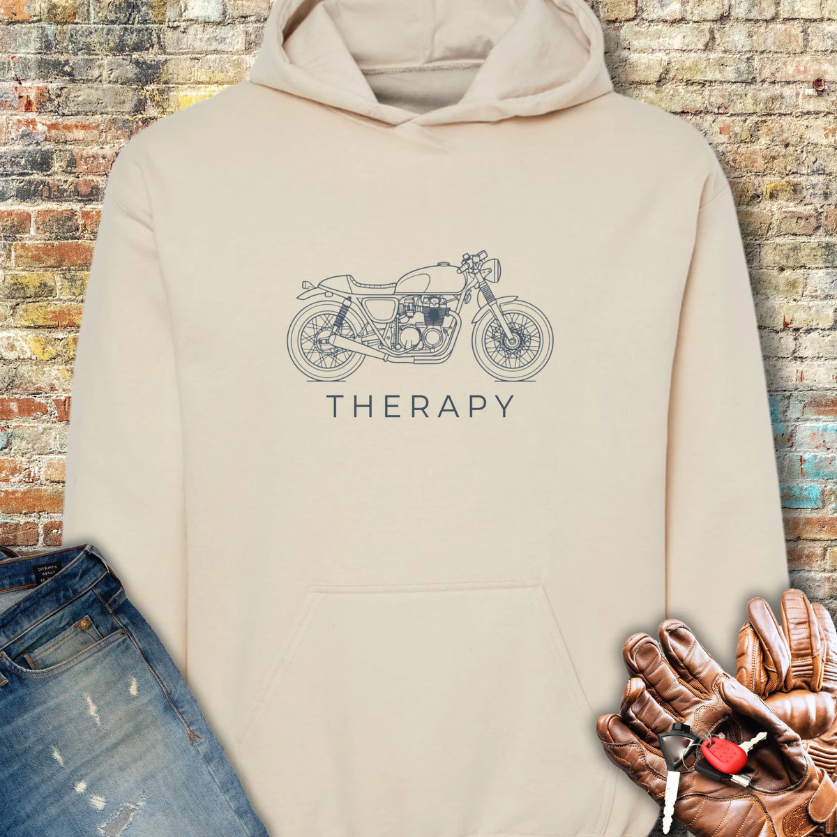Café Racer Therapy Hoodie - Sand