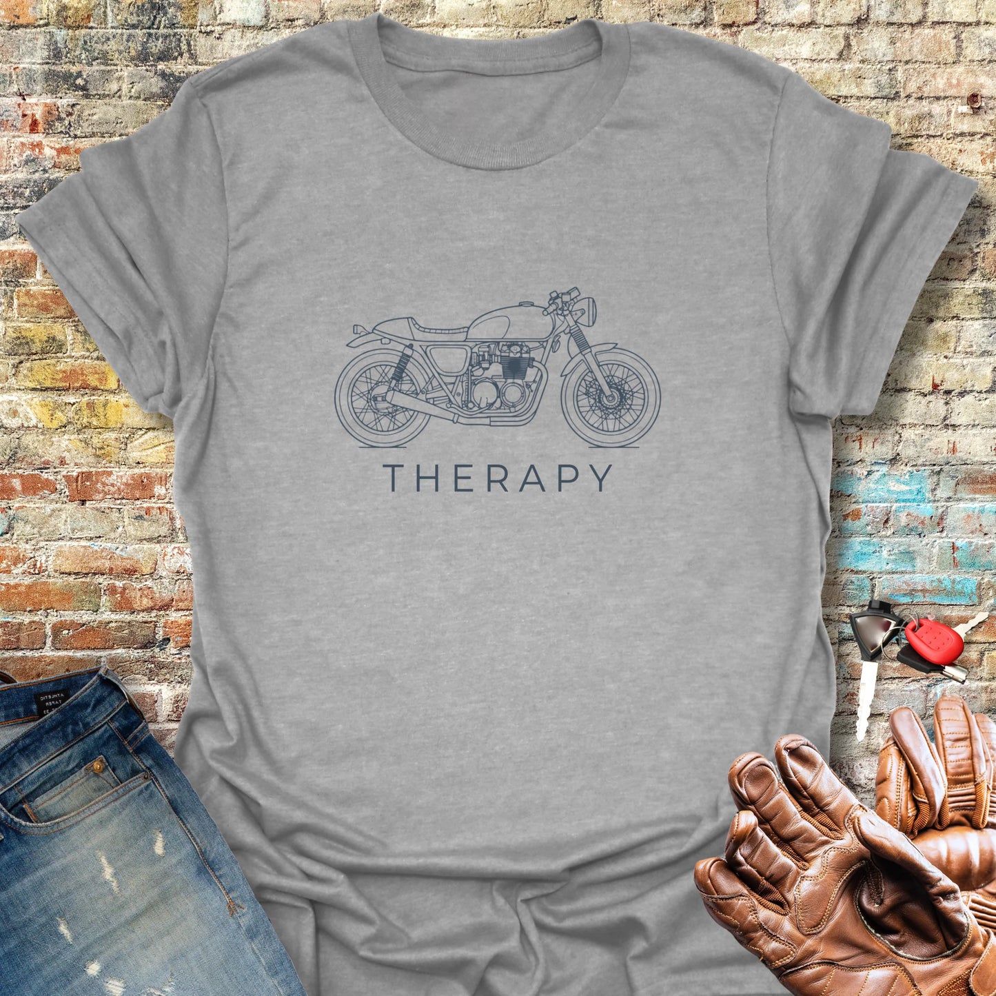 Café Racer Therapy T-Shirt - Sport Grey