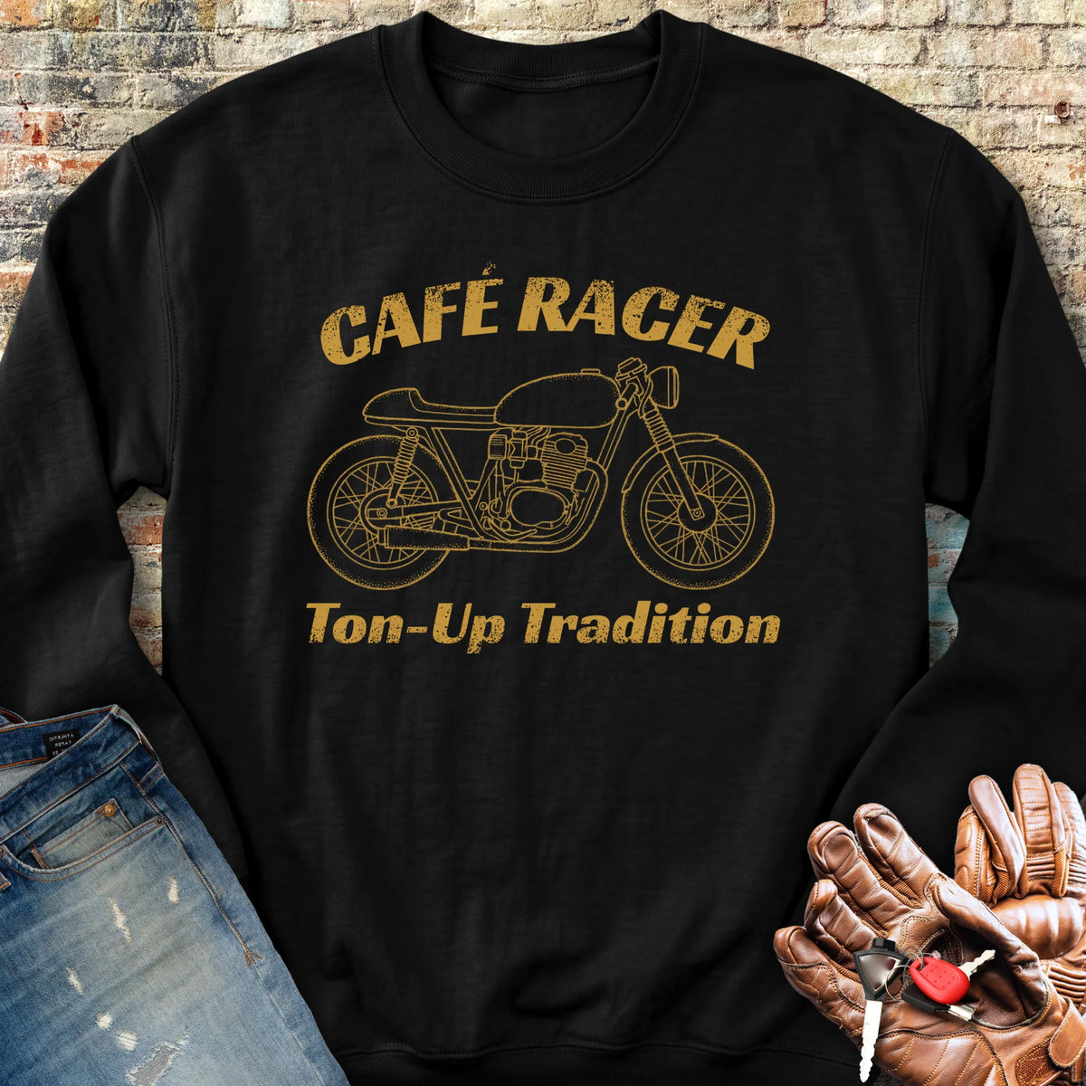 Café Racer Ton-Up Tradition Sweatshirt - Black