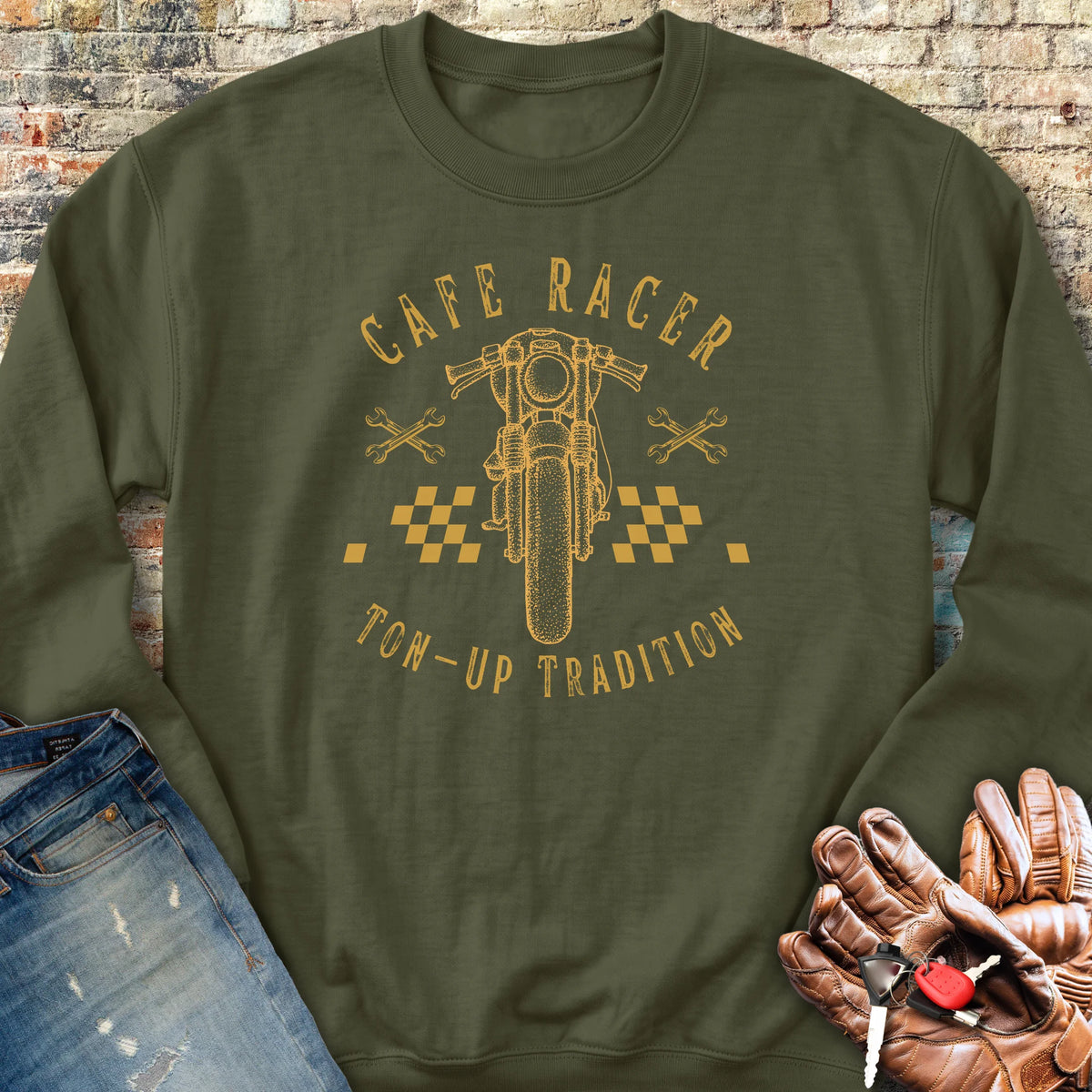 Café Racer Ton Up Sweatshirt - Military Green