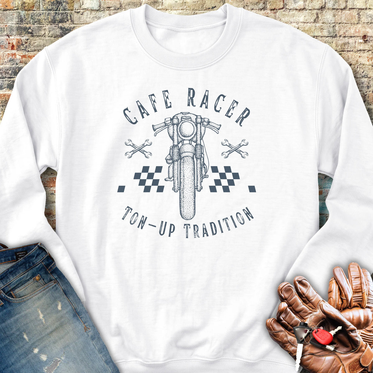 Café Racer Ton Up Sweatshirt - White
