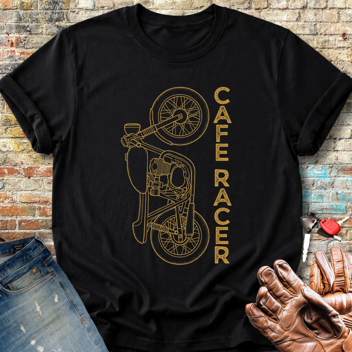 Café Racer Vertical Classic T-Shirt - Black