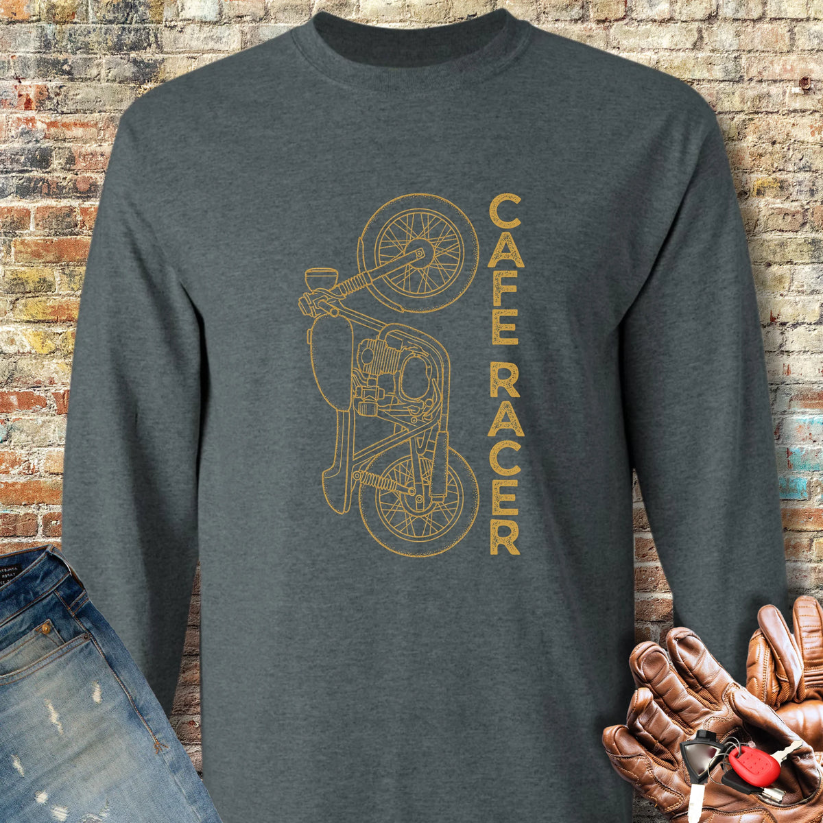 Café Racer Vertical Long Sleeve T-Shirt - Dark Heather