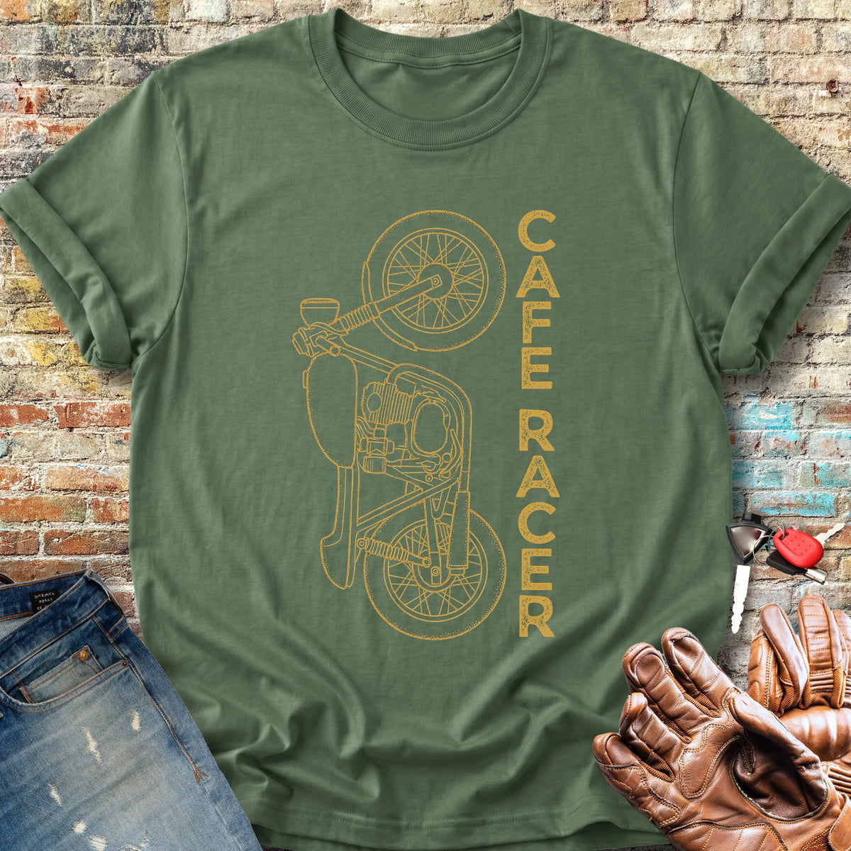Café Racer Vertical Classic T-Shirt - Military Green
