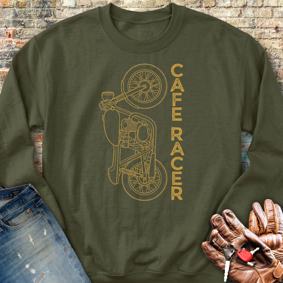 Café Racer Vertical Sweatshirt - Military Green