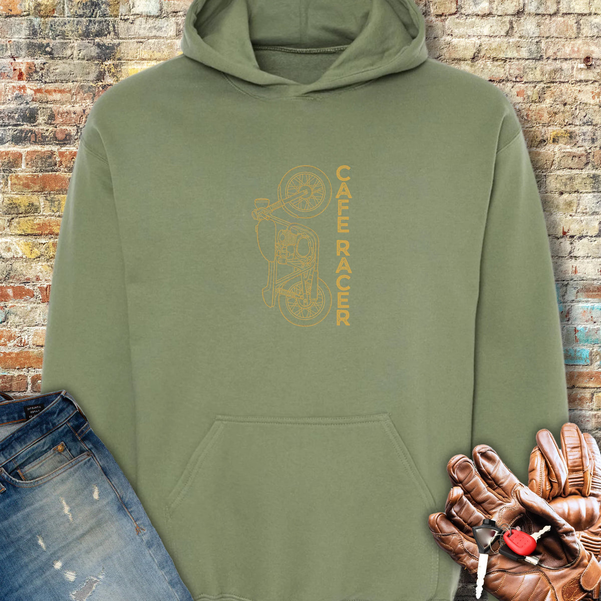 Café Racer Vertical Hoodie - Military Green