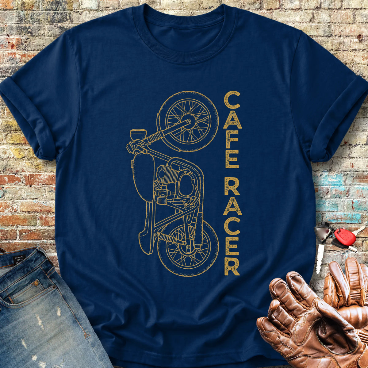 Café Racer Vertical Classic T-Shirt - Navy