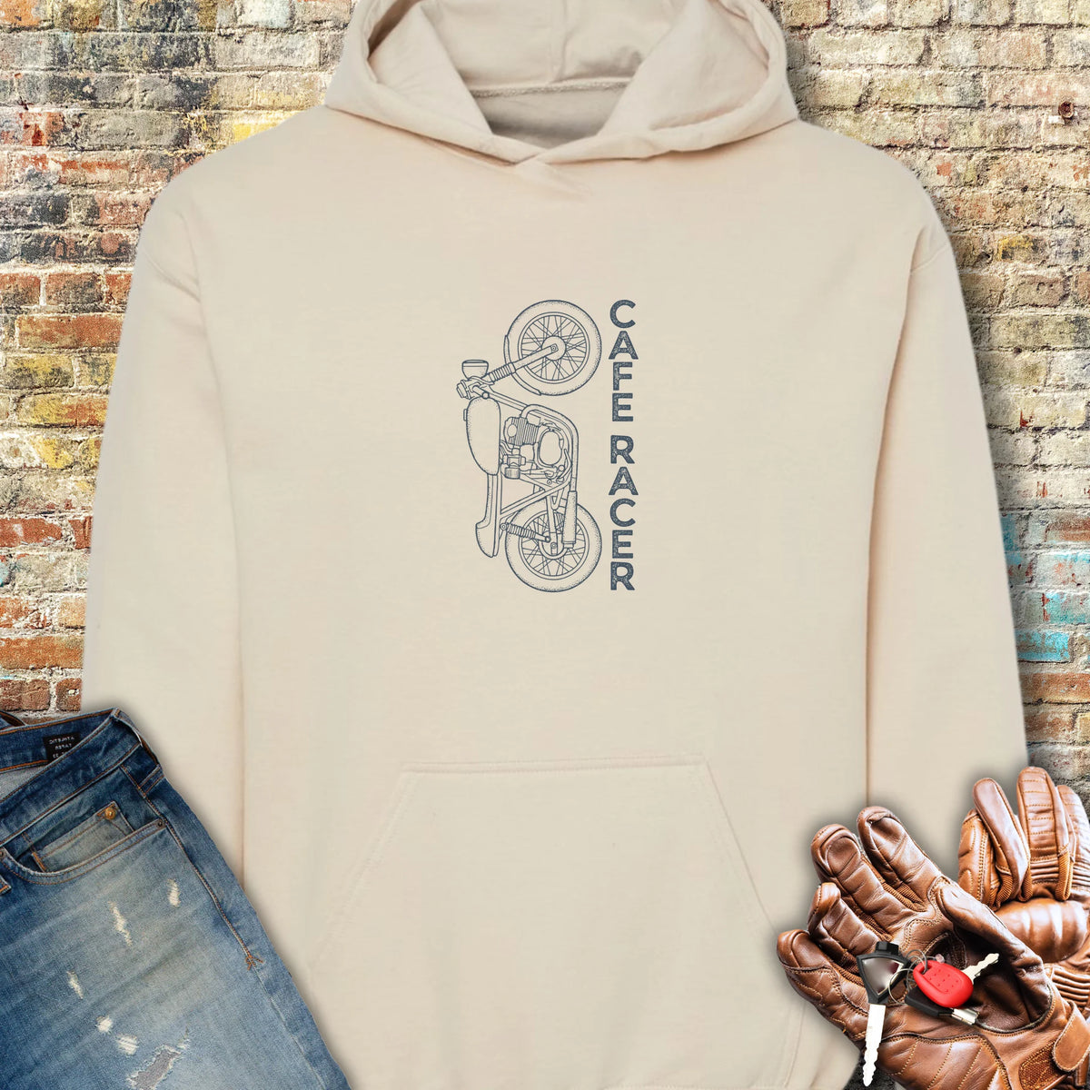 Café Racer Vertical Hoodie - Sand