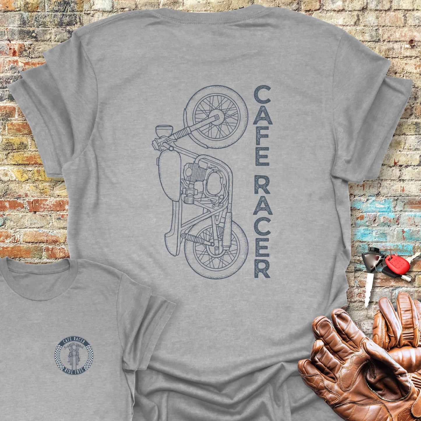Café Racer Vertical Back Print T-Shirt