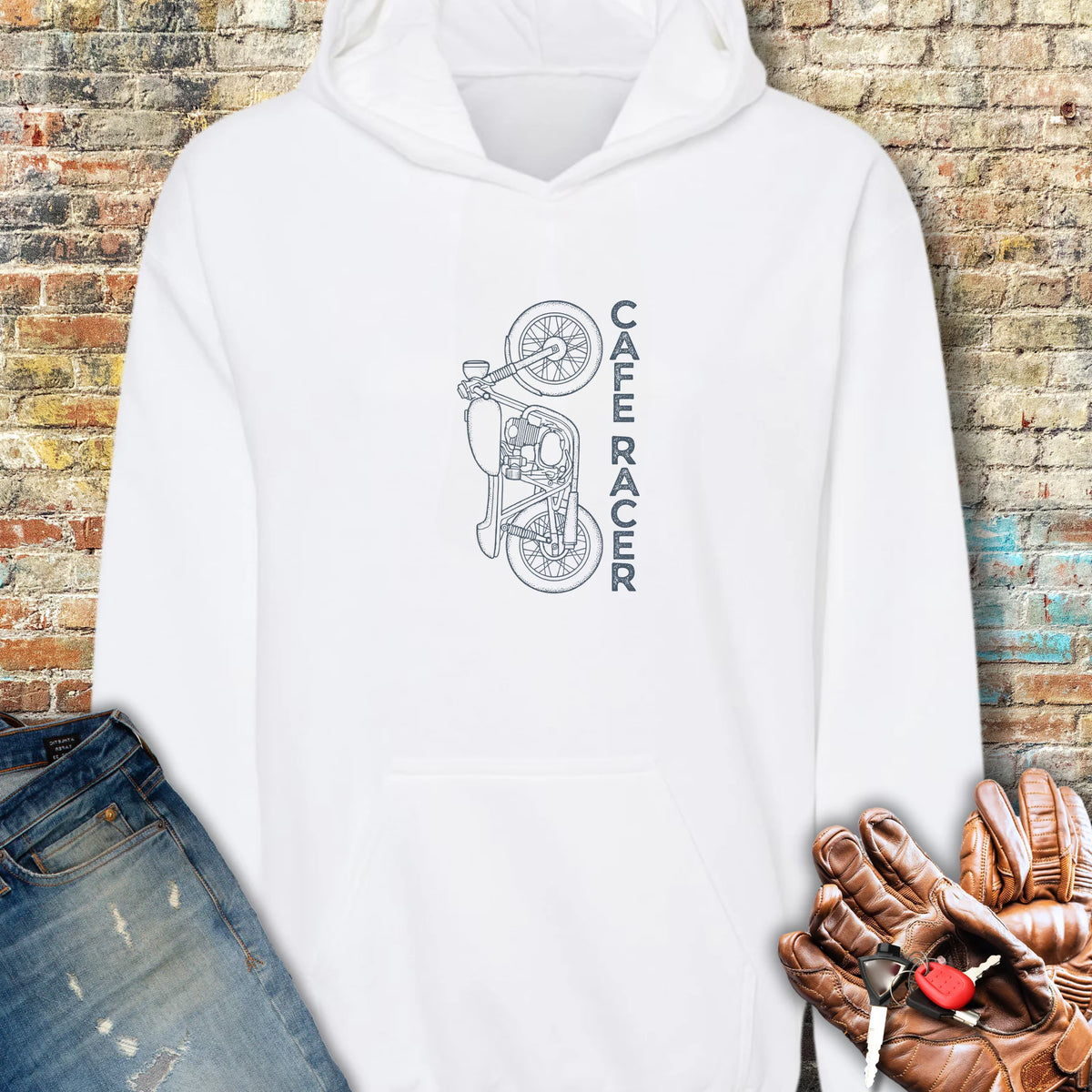 Café Racer Vertical Hoodie - White