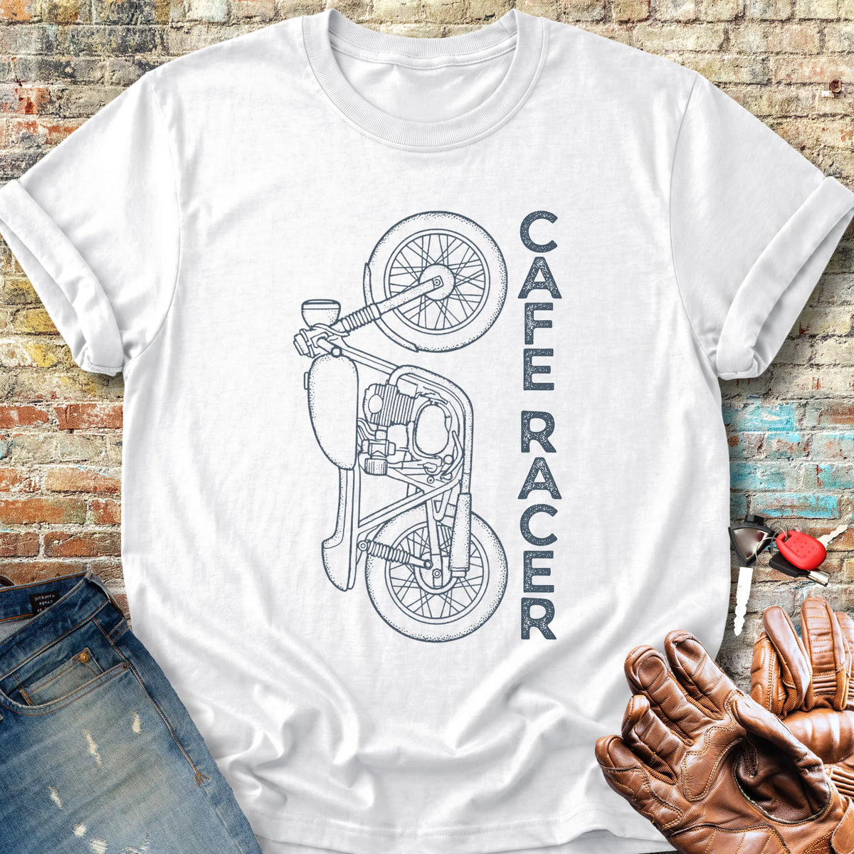Café Racer Vertical Classic T-Shirt - White