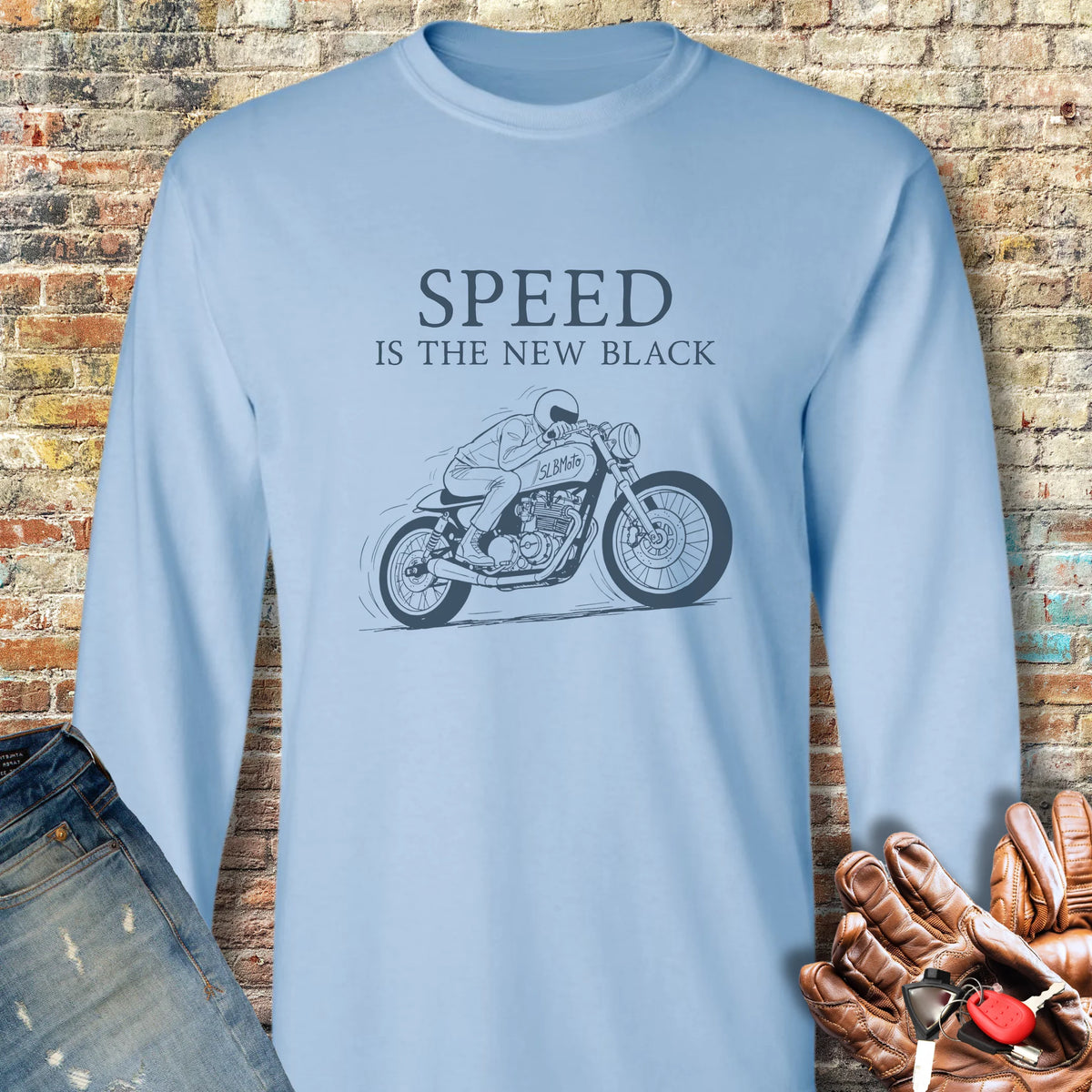 Cafe Speed Long Sleeve T-Shirt - Light Blue