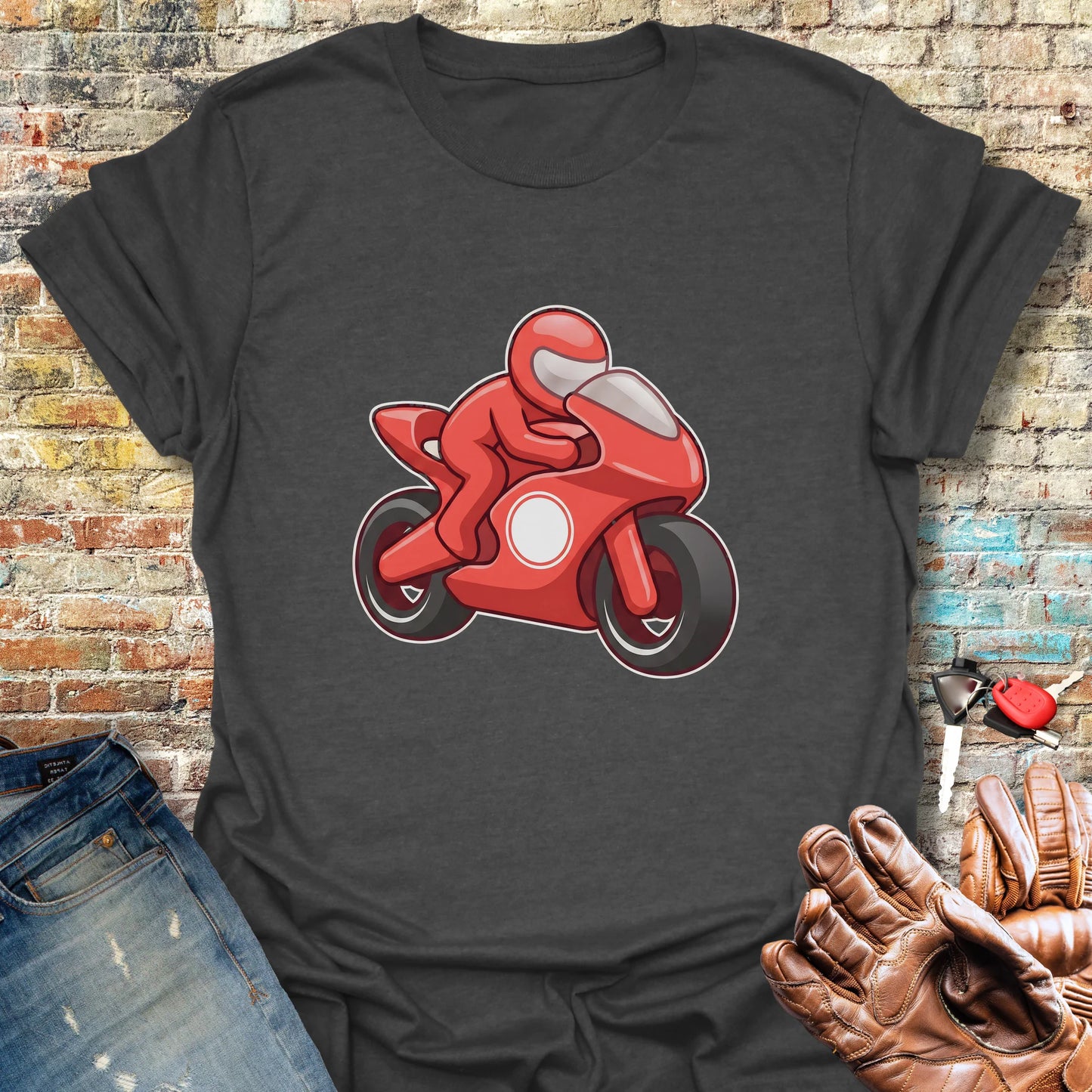 Cartoon Superbike T-Shirt - Dark Heather