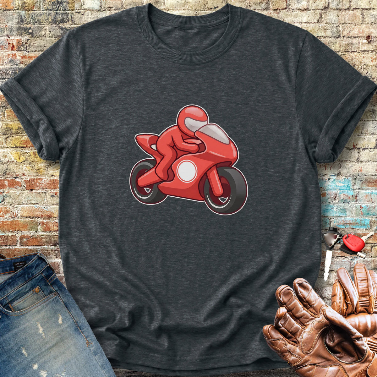 Cartoon Superbike Classic T-Shirt - Dark Heather