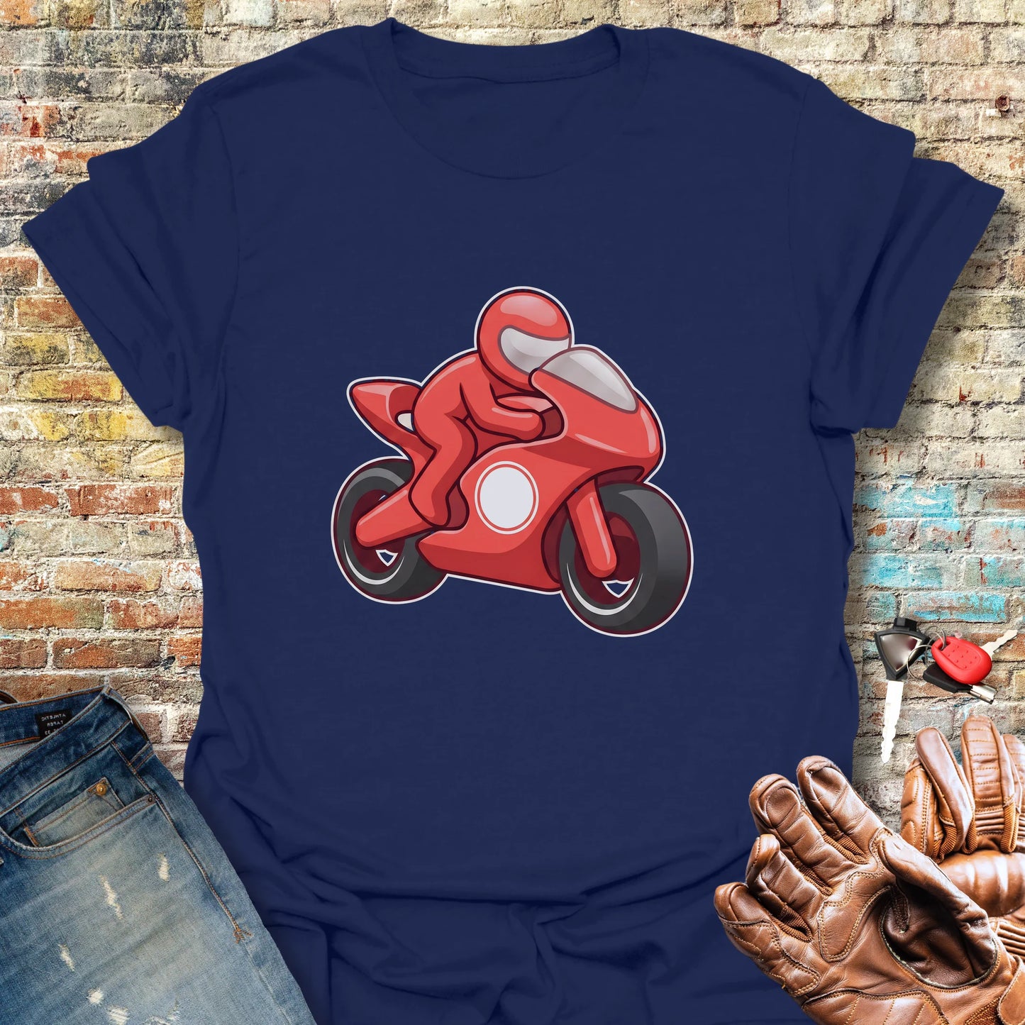 Cartoon Superbike T-Shirt - Navy