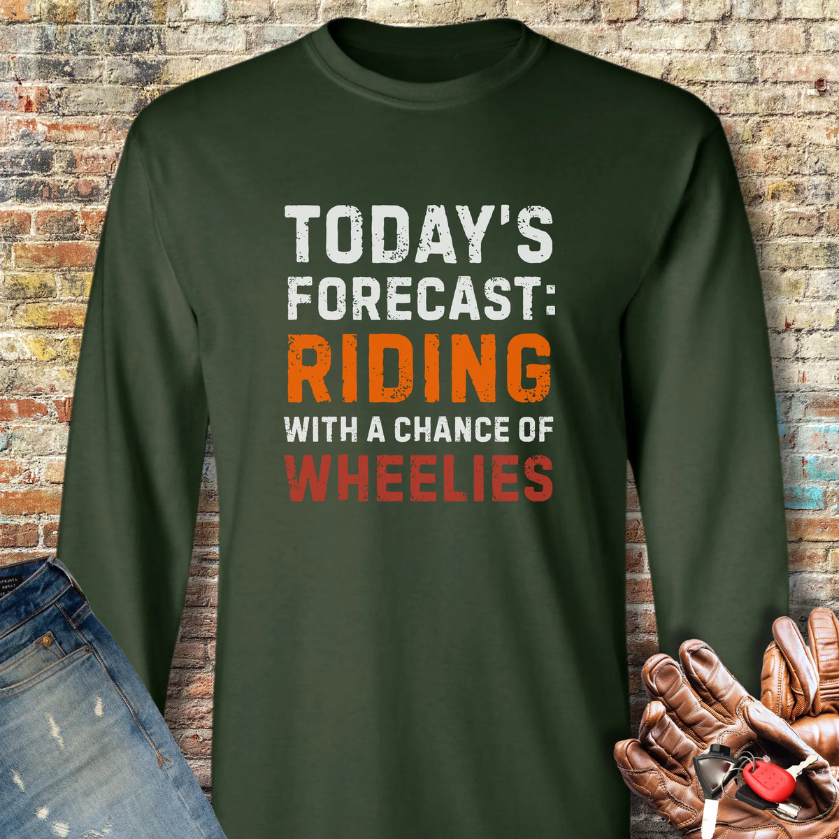 Chance of Wheelies Long Sleeve T-Shirt - Forest Green