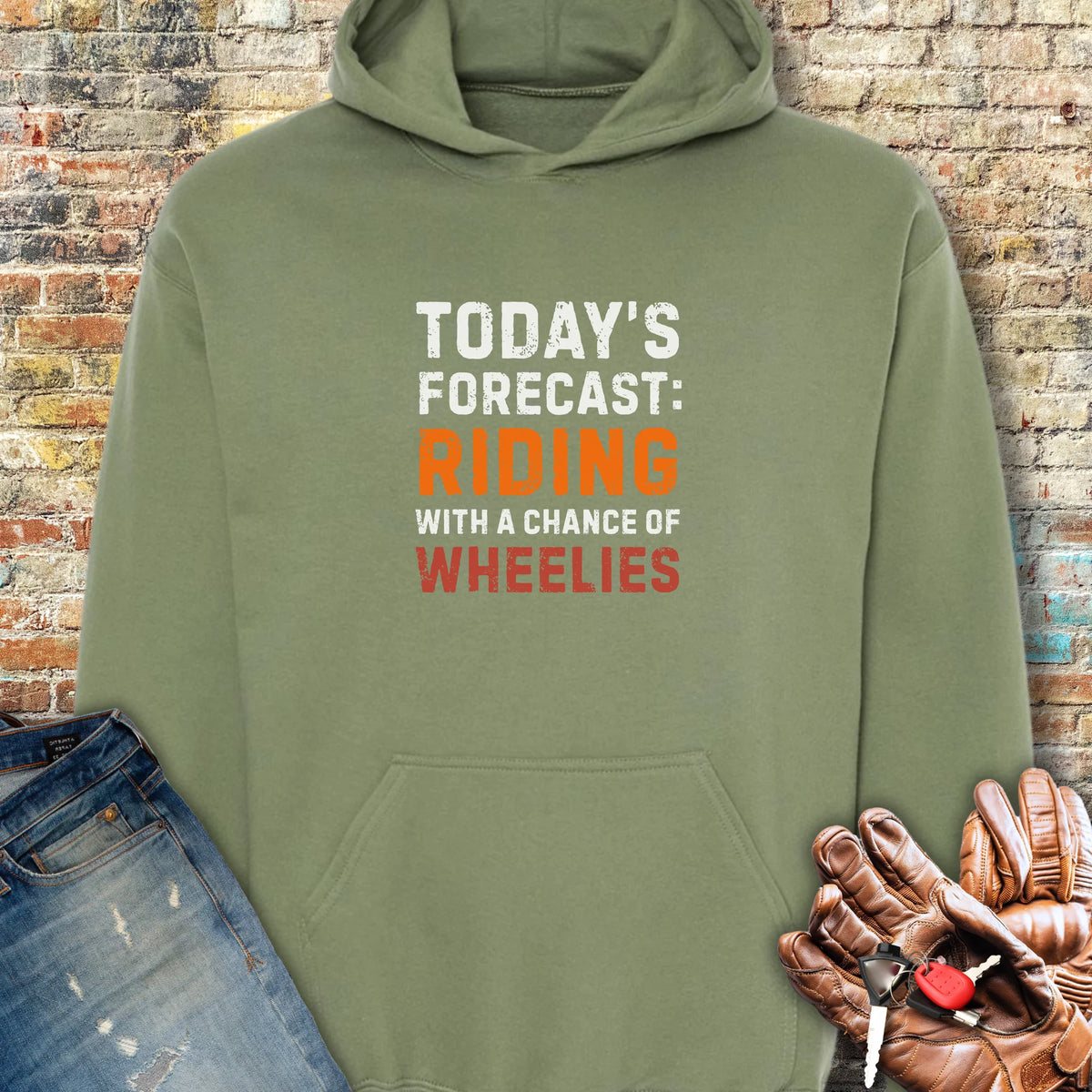 Chance of Wheelies Hoodie - Military Green