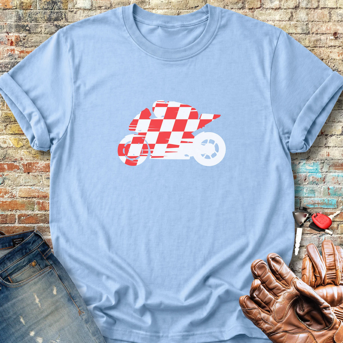 Chequered Racer Classic T-Shirt - Light Blue