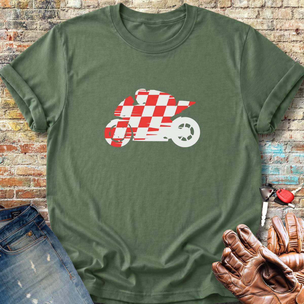 Chequered Racer Classic T-Shirt - Military Green