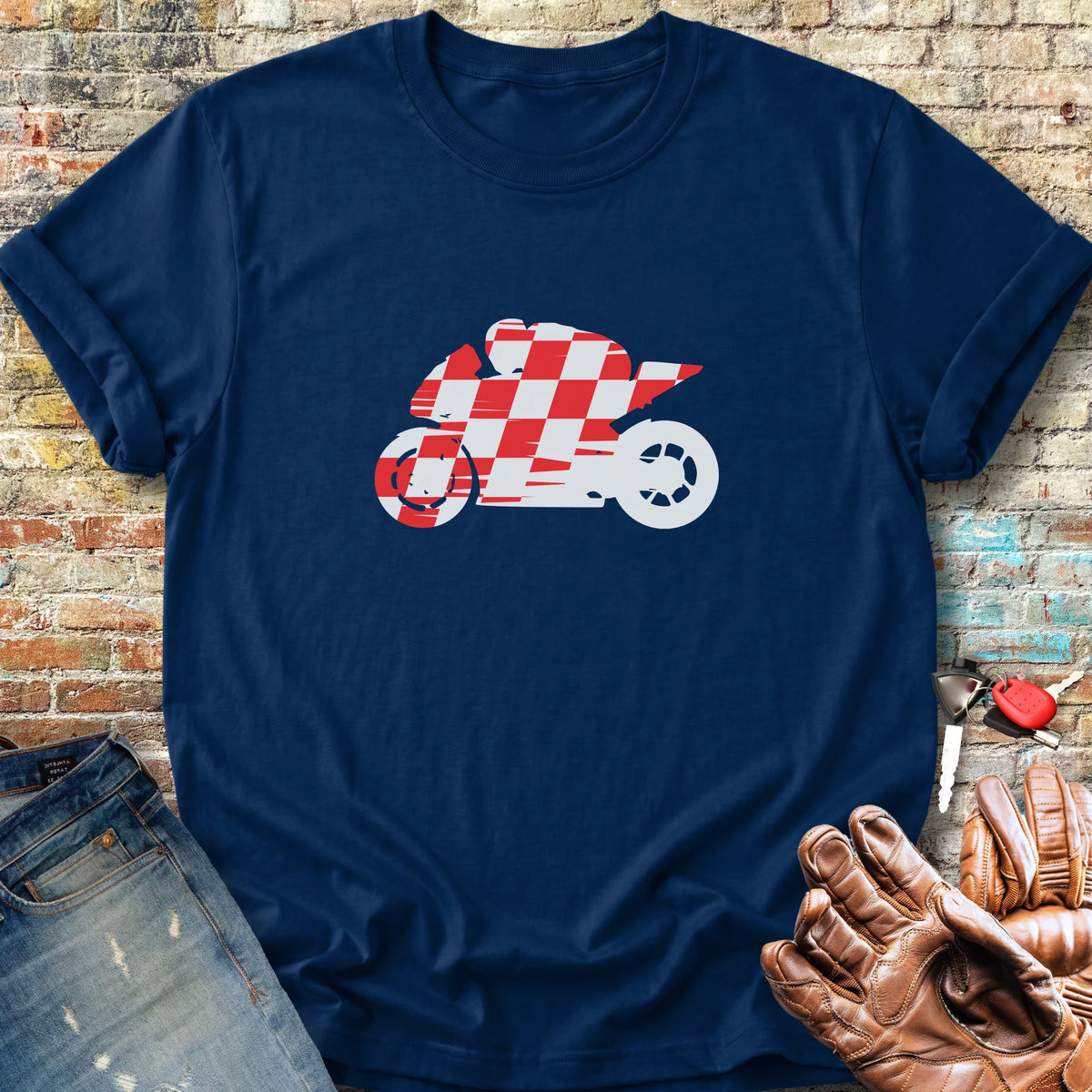 Chequered Racer Classic T-Shirt - Navy