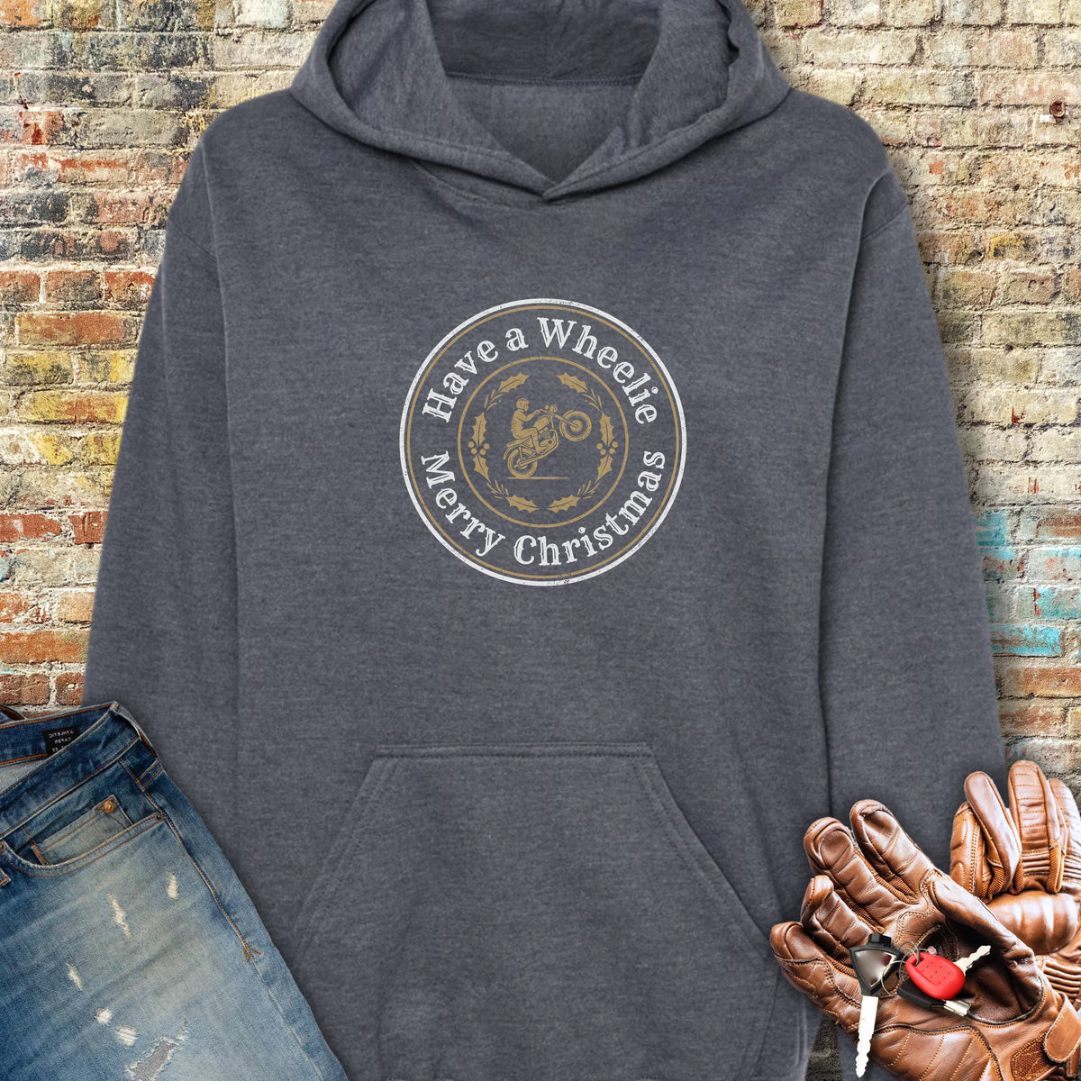 Christmas Badge Hoodie - Dark Heather