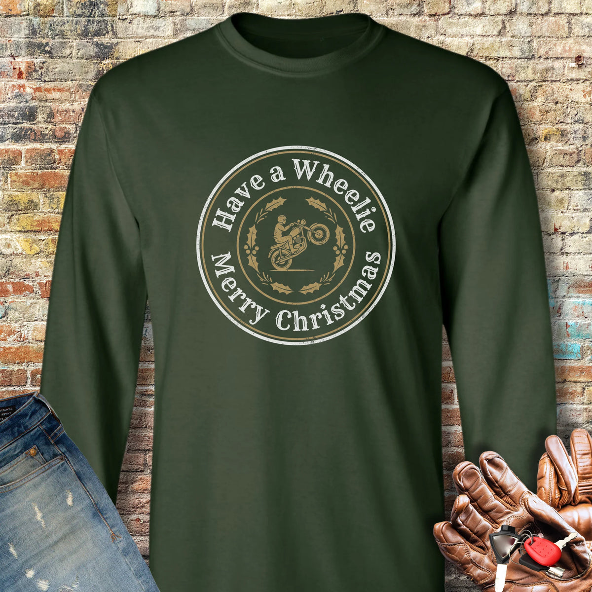 Christmas Badge Long Sleeve T-Shirt - Forest Green